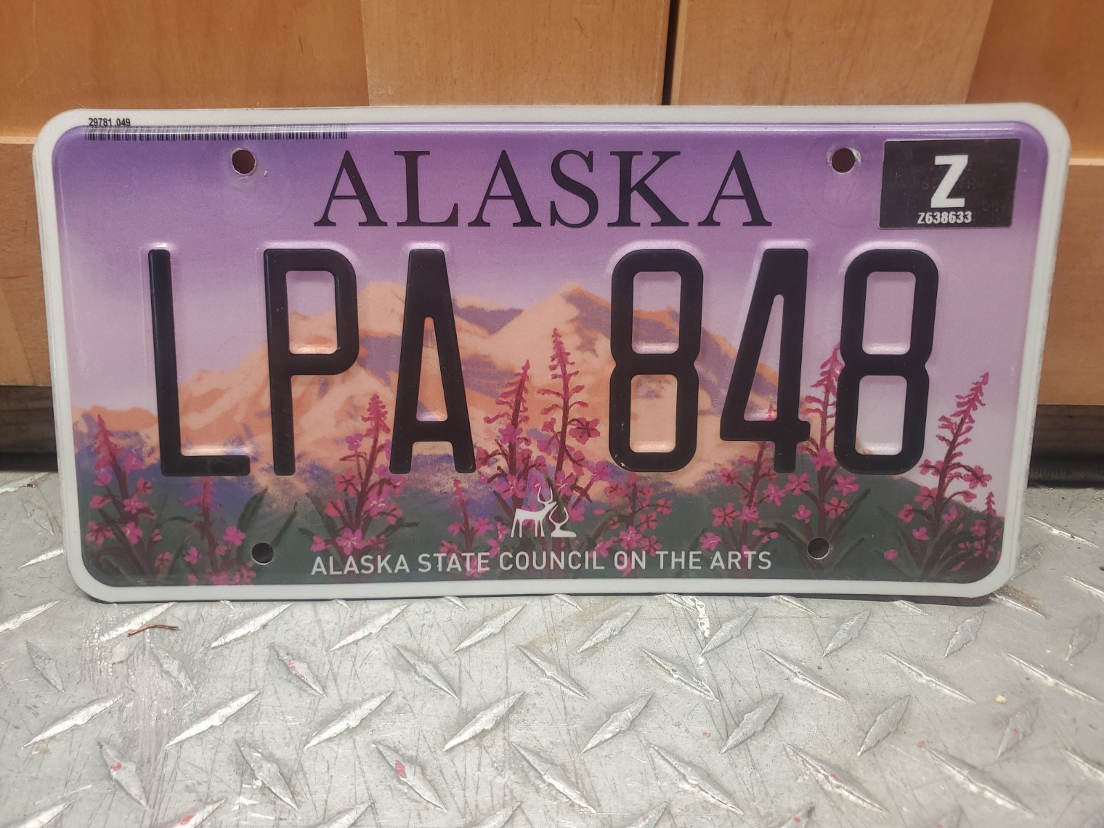 Alaska State Purple Council Of The Arts License Plate LPA 848 Z Tab Expired