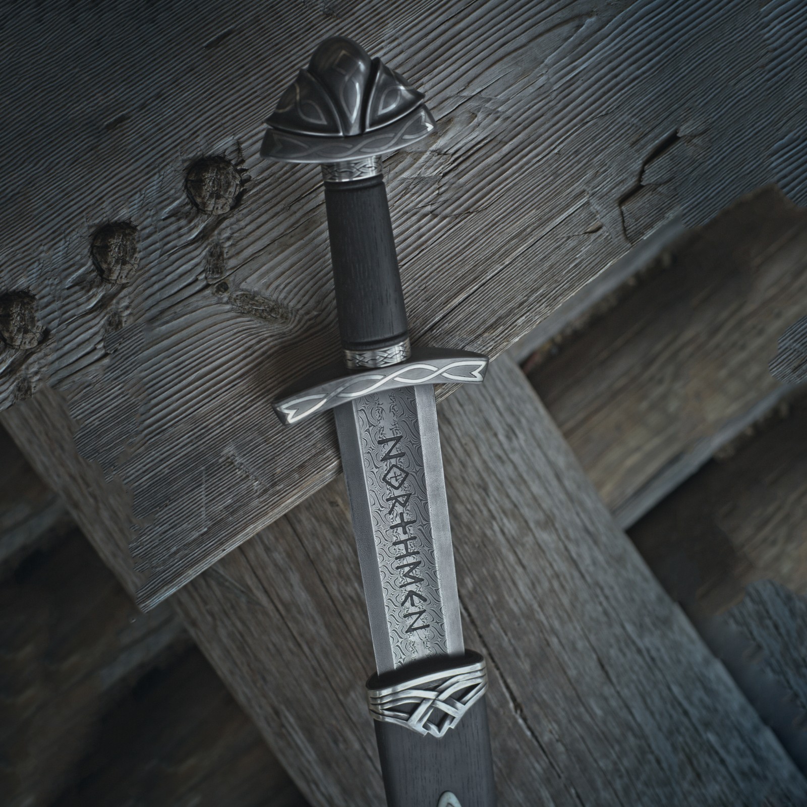 Custom Damascus Steel Northmen Handmade Viking Sword With Scabbard, 38 Inch