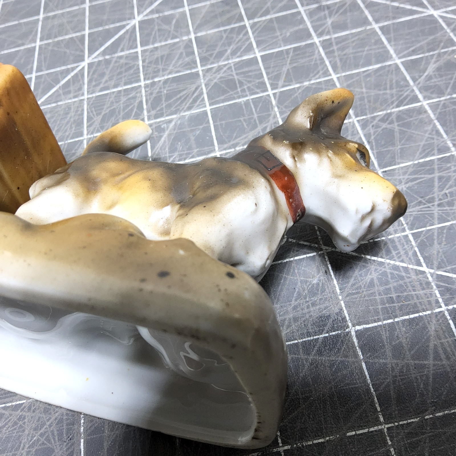 Vtg repaired scottish terrier pulling sled basket ceramic dog planter japan 60s