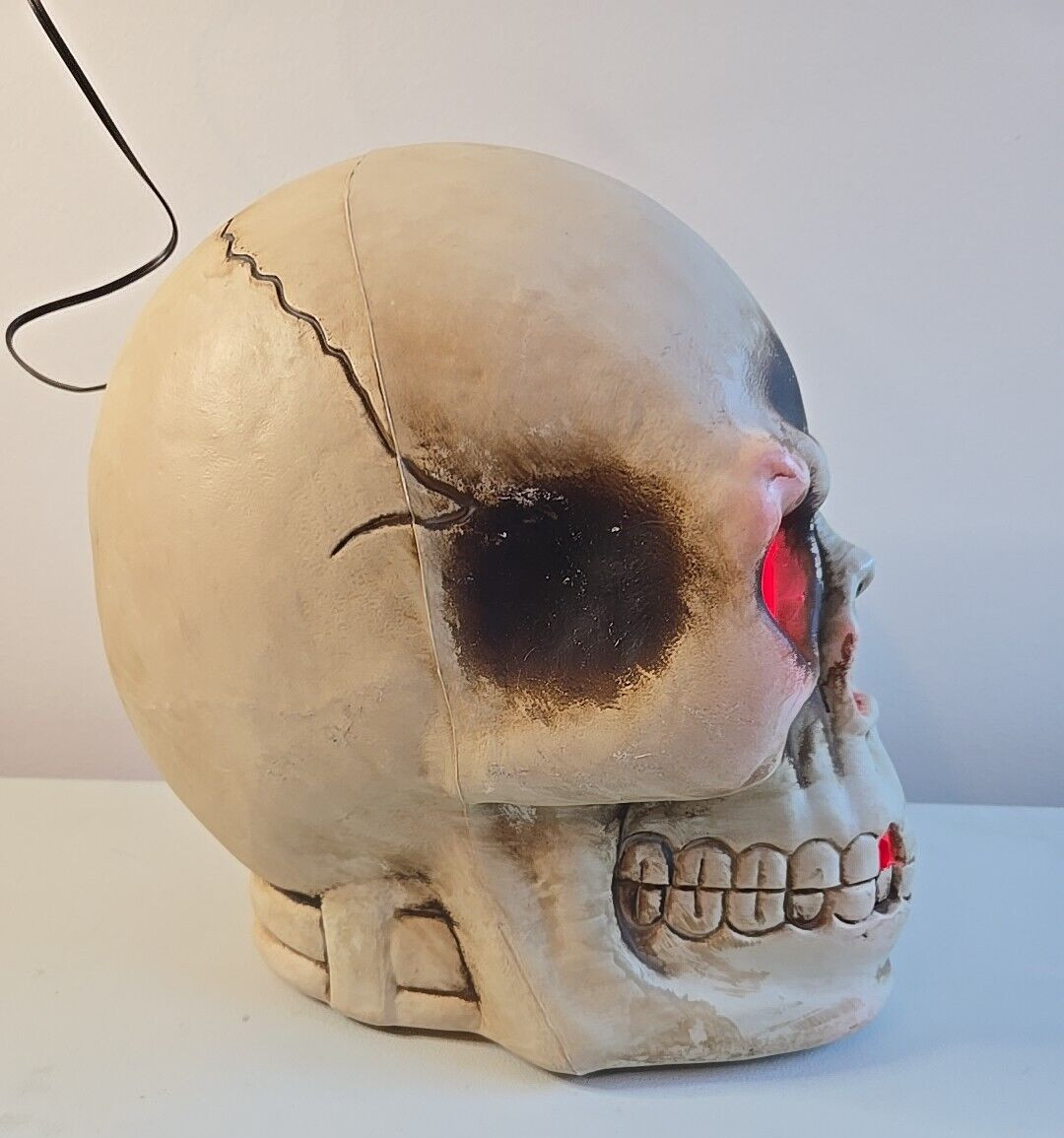 Halloween Light Up Skull Prop Red Glowing Eyes Nose Mouth HXO-17-SL1210 11 inch