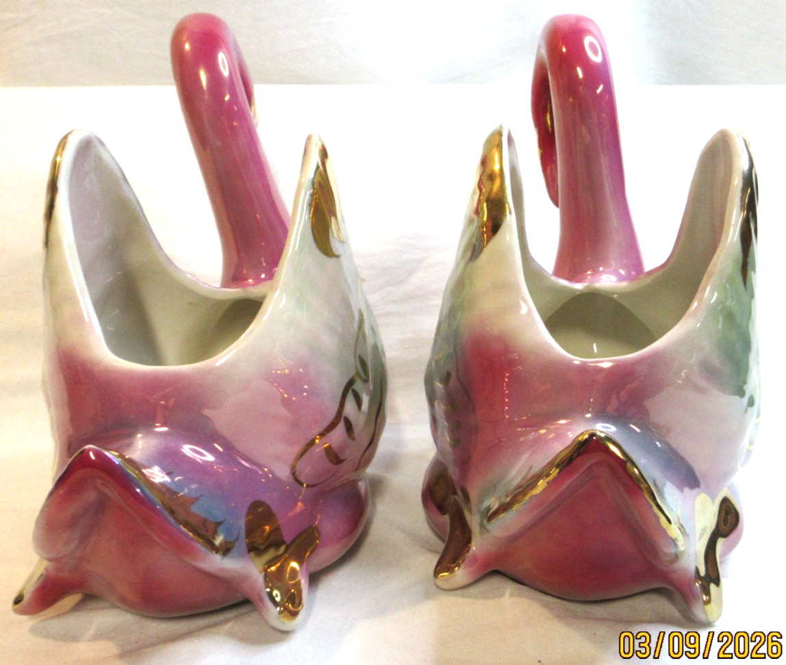 MID CENTURY MODERN~COLONIAL CHINA SWANTER PLANTER(S)~LUSTERWARE~GOLD ACCENTS