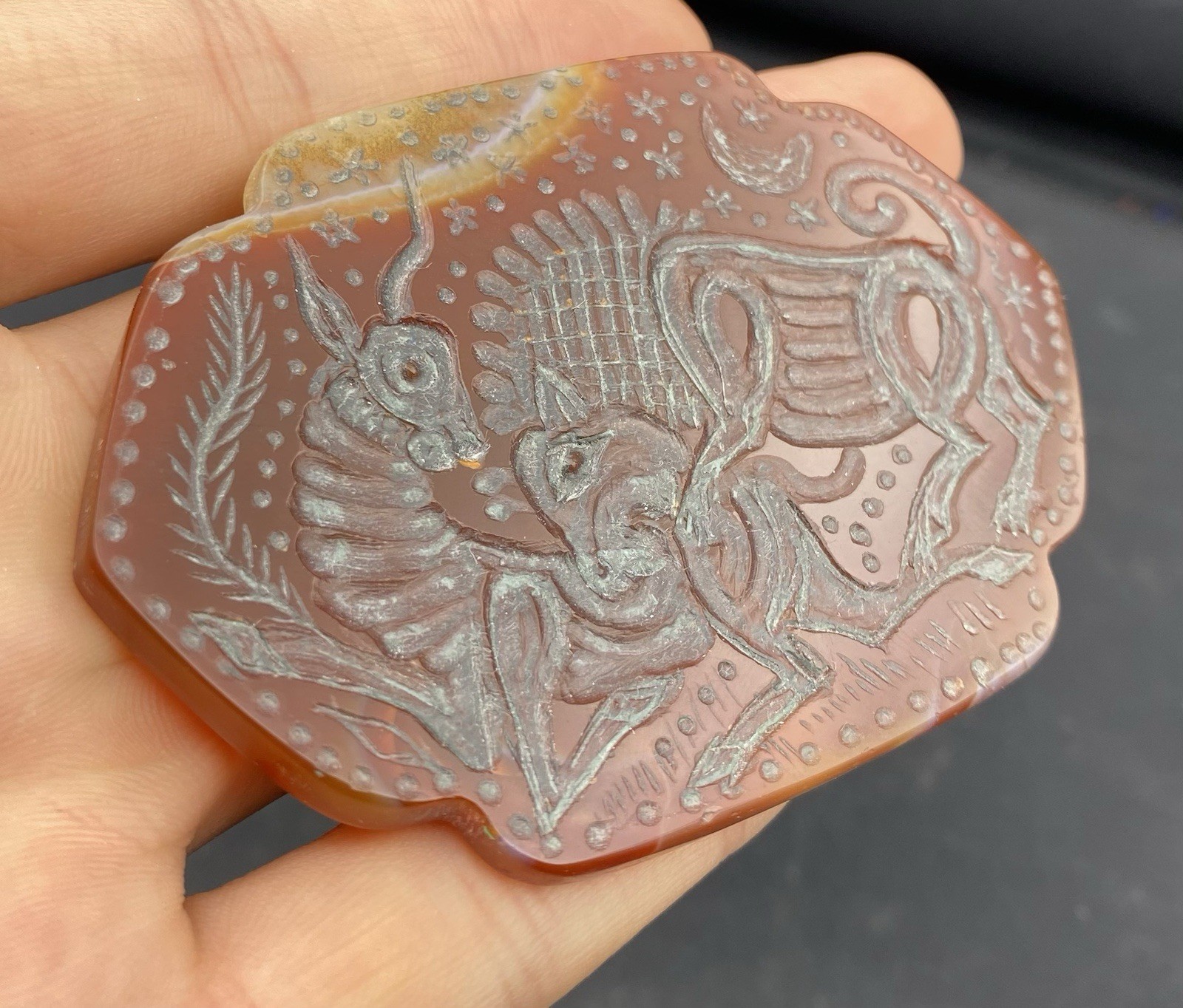 Near Eastern Rare Agate Stone Intaglio Animal Engraved Seal Amulet