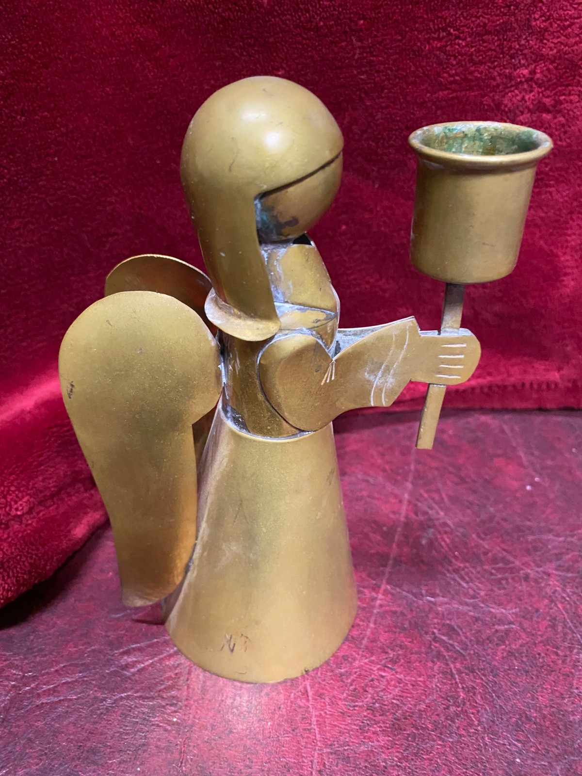 Vintage Brass and Copper Angel Candle Holder 6 In Candlestick Christmas Display