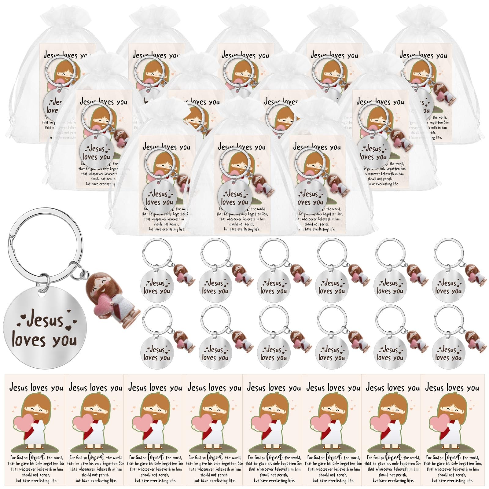 Ecation 36 Sets Jesus Keychain Emotional Pocket 1.18 inches, Green