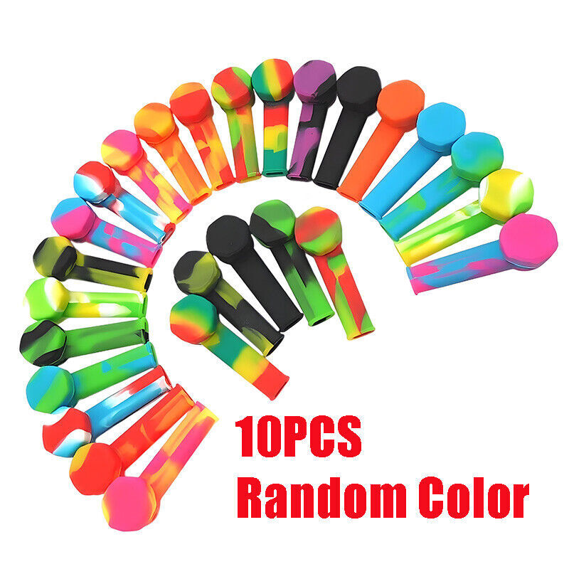 New Lot Of 2/4/5/10 Mixed Color Silicone Pipe With Cap & Stainless Steel Bowl