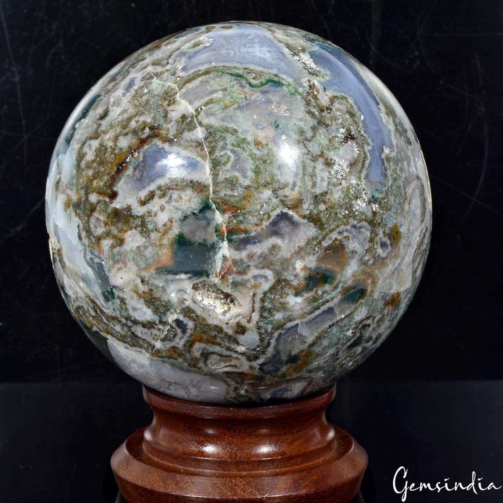 4.25 in Large Natural Moss Agate Geode Druzy Sphere Quartz Crystal Ball Healing