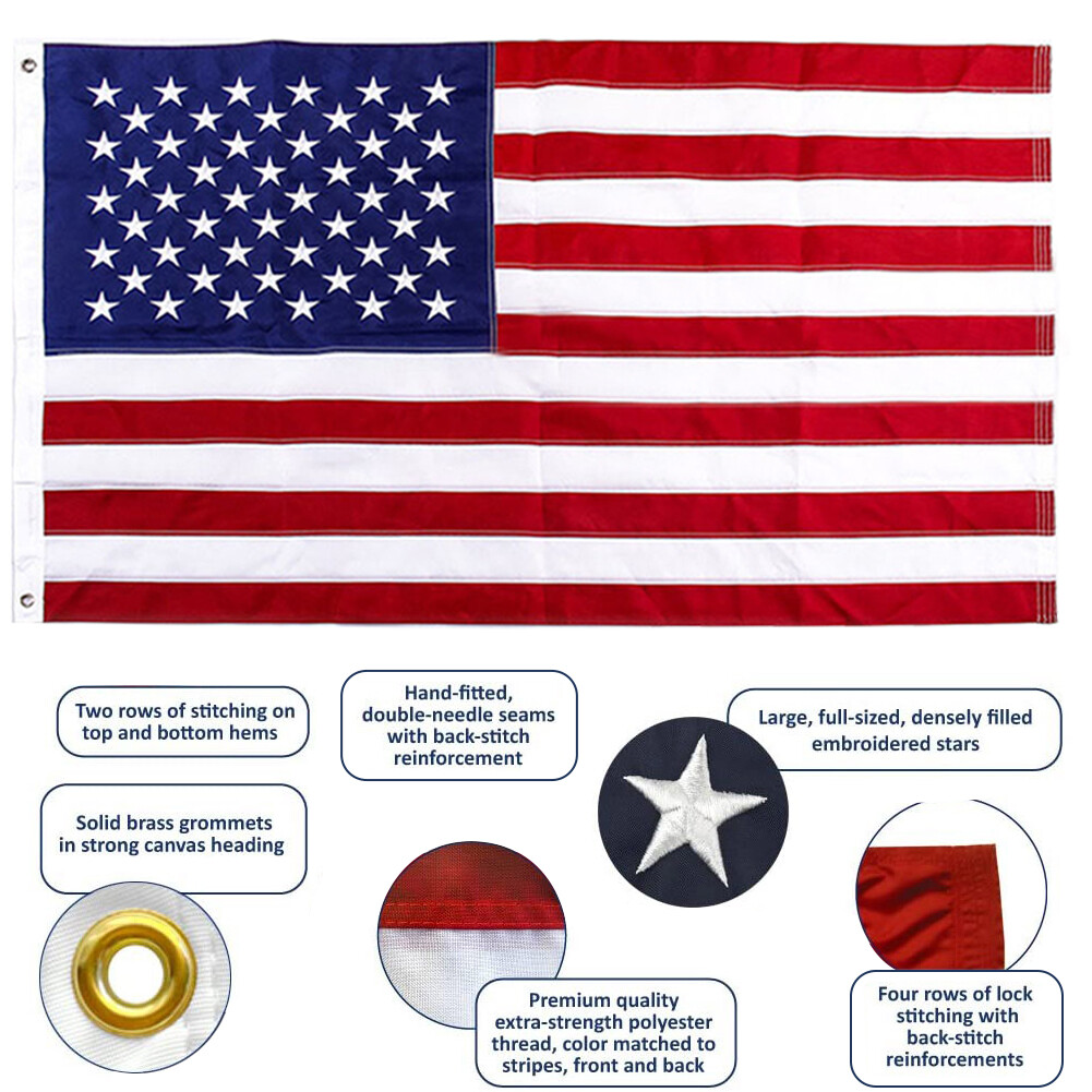 US American Flag 3×5 Made in Luxury Embroidered United States Flag Outdoor USA