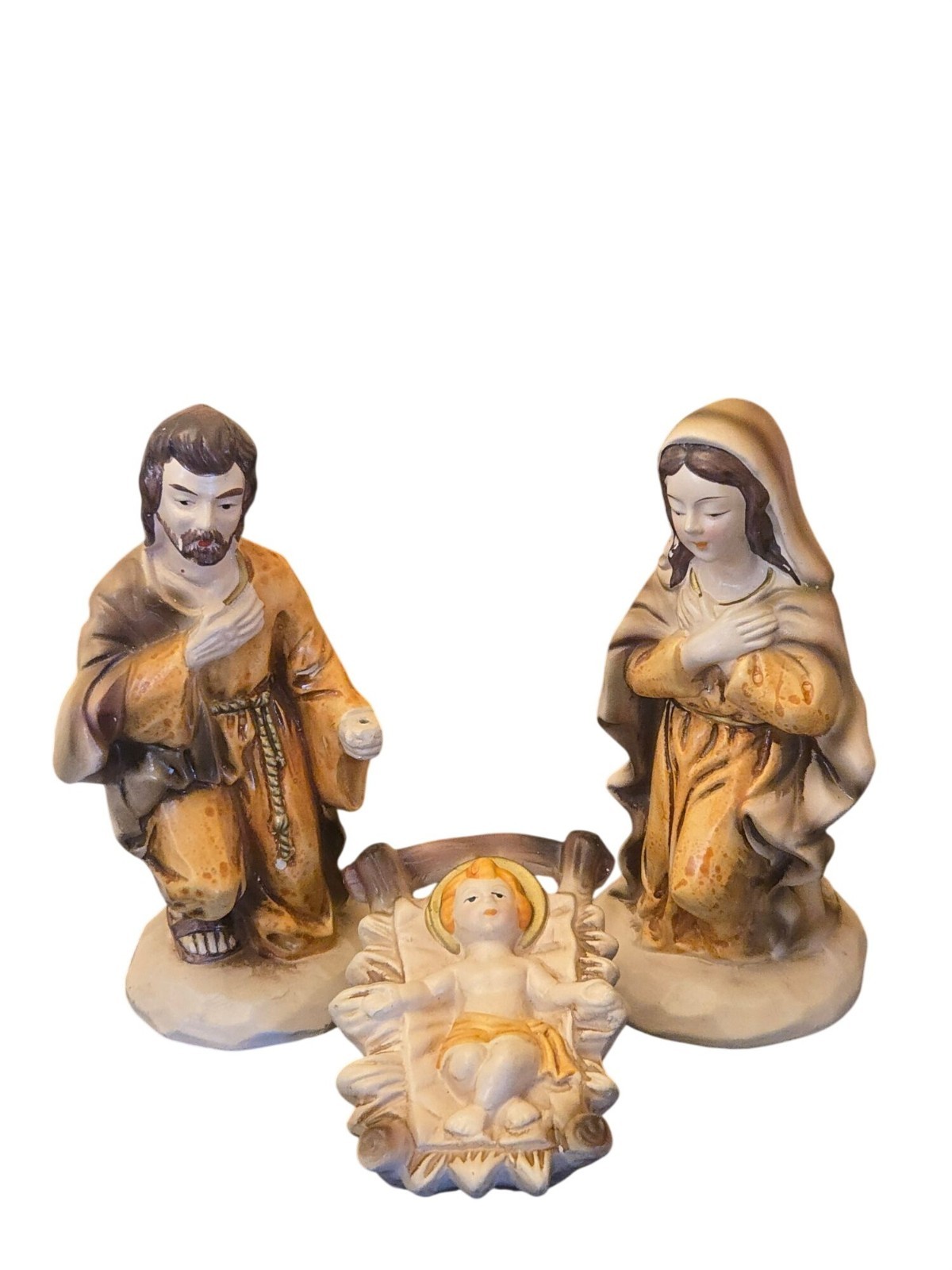 Vintage Star Hand Painted Composition Paper Mache Nativity Figurine Set Japan