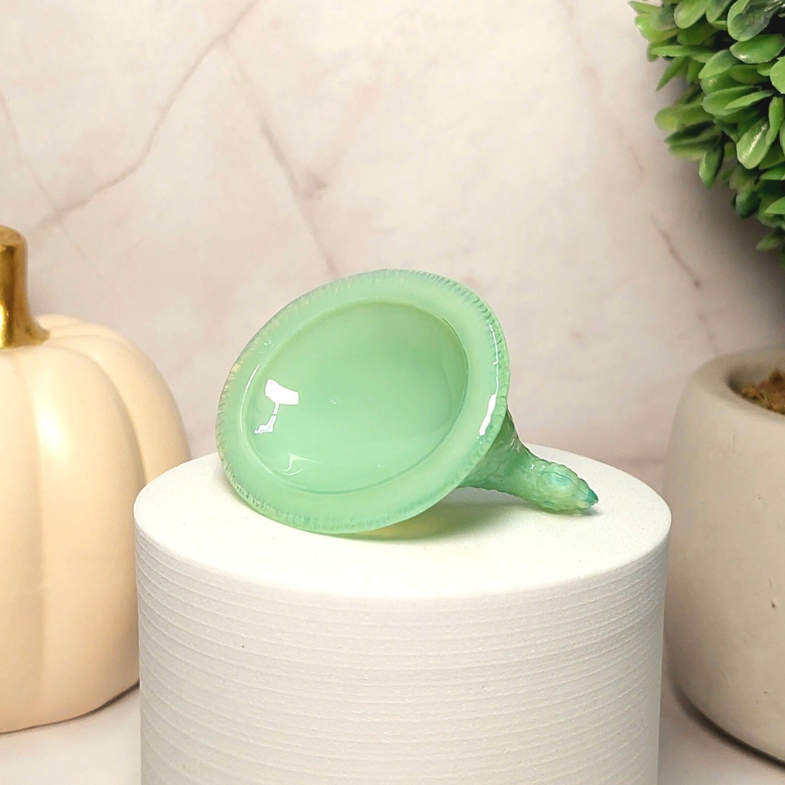 Jadeite Depression Style Glass Mini Hen On Nest Chicken Salt Dish, Vintage Style