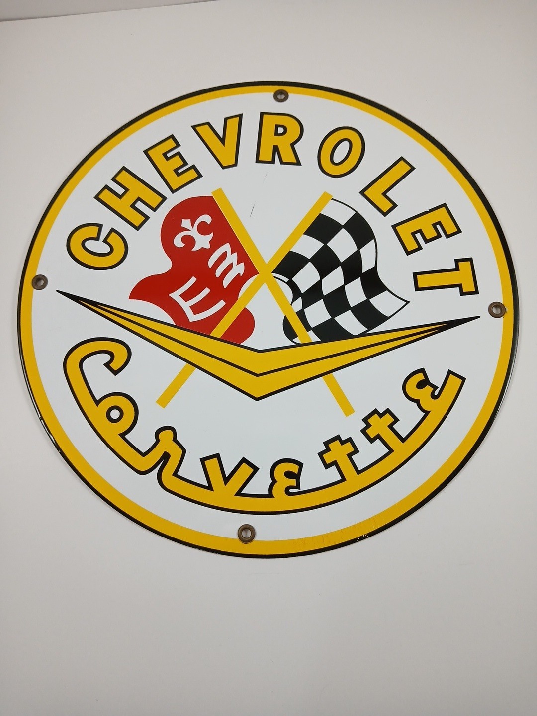 Vtg Chevrolet Corvette Round Metal Sign 11.75″ Man Cave