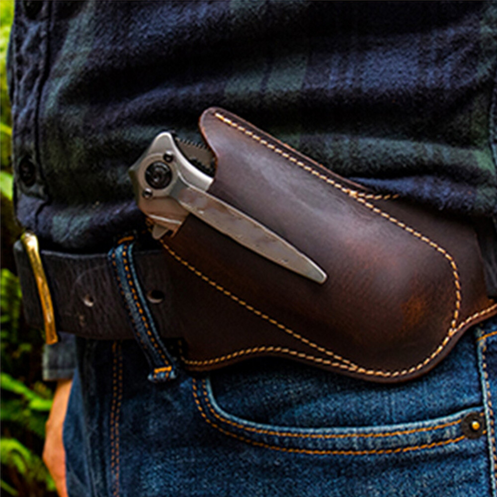 HANDMADE BELT SHEATH HOLSTER Leather Cover For folding pocket Knife Brown Black