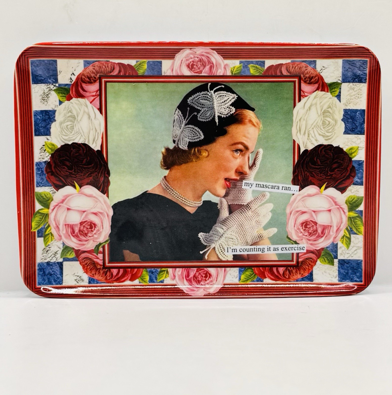 Vintage MCM 1985 Anne Taintor 7” Melamine Jewelry Trinket Tray Dish Roses