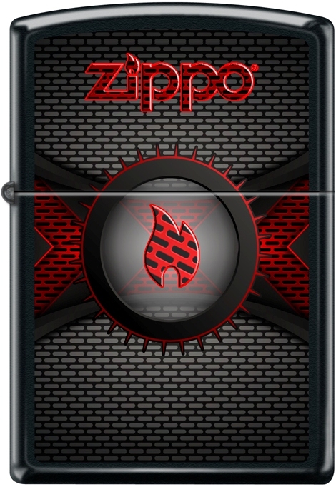 Zippo Brick Wall Red Flame Logo Black Matte New