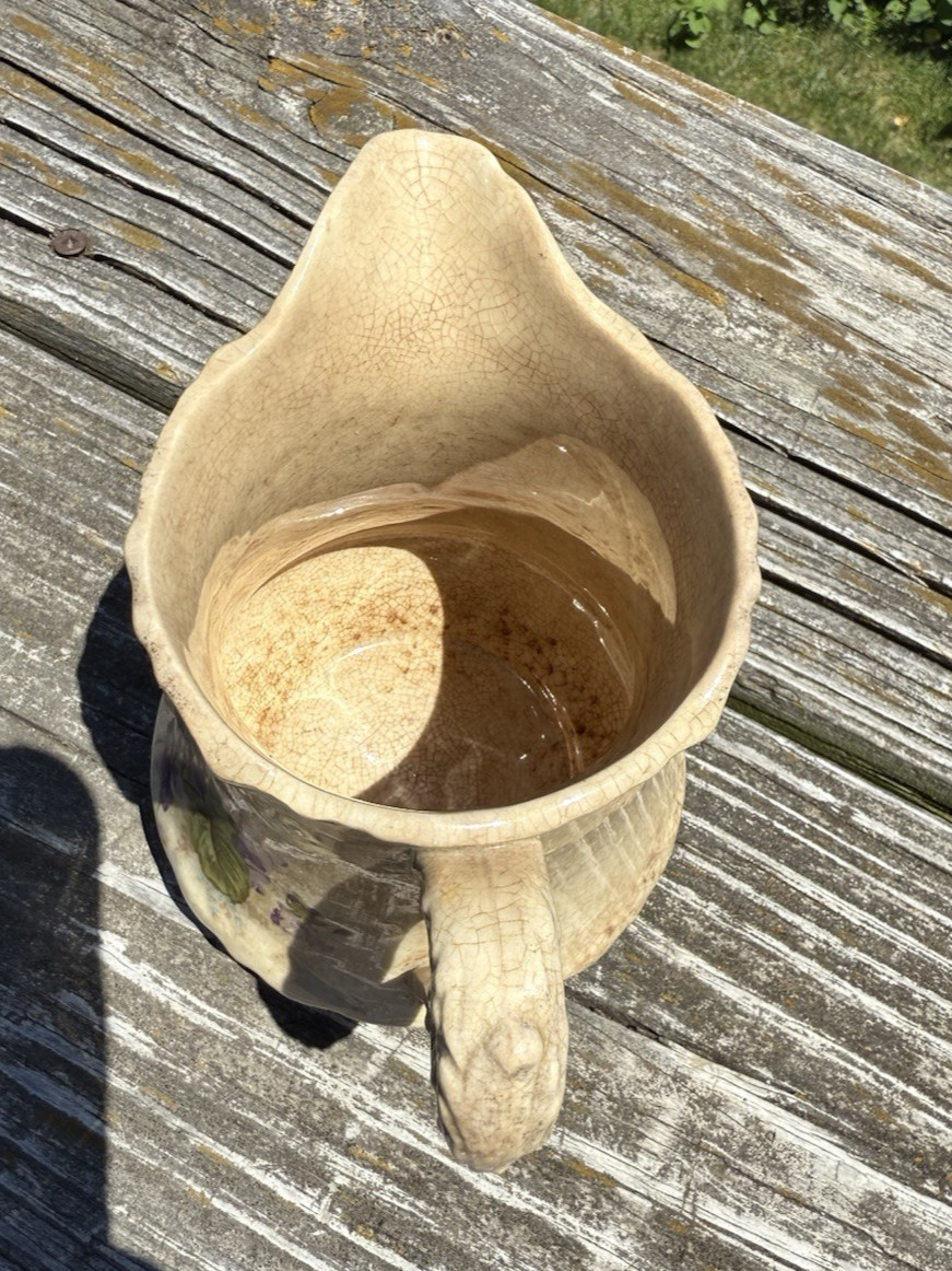 Stained Crazed White Ironstone Small Pitcher Printed Violets Mellor Etruria 5″