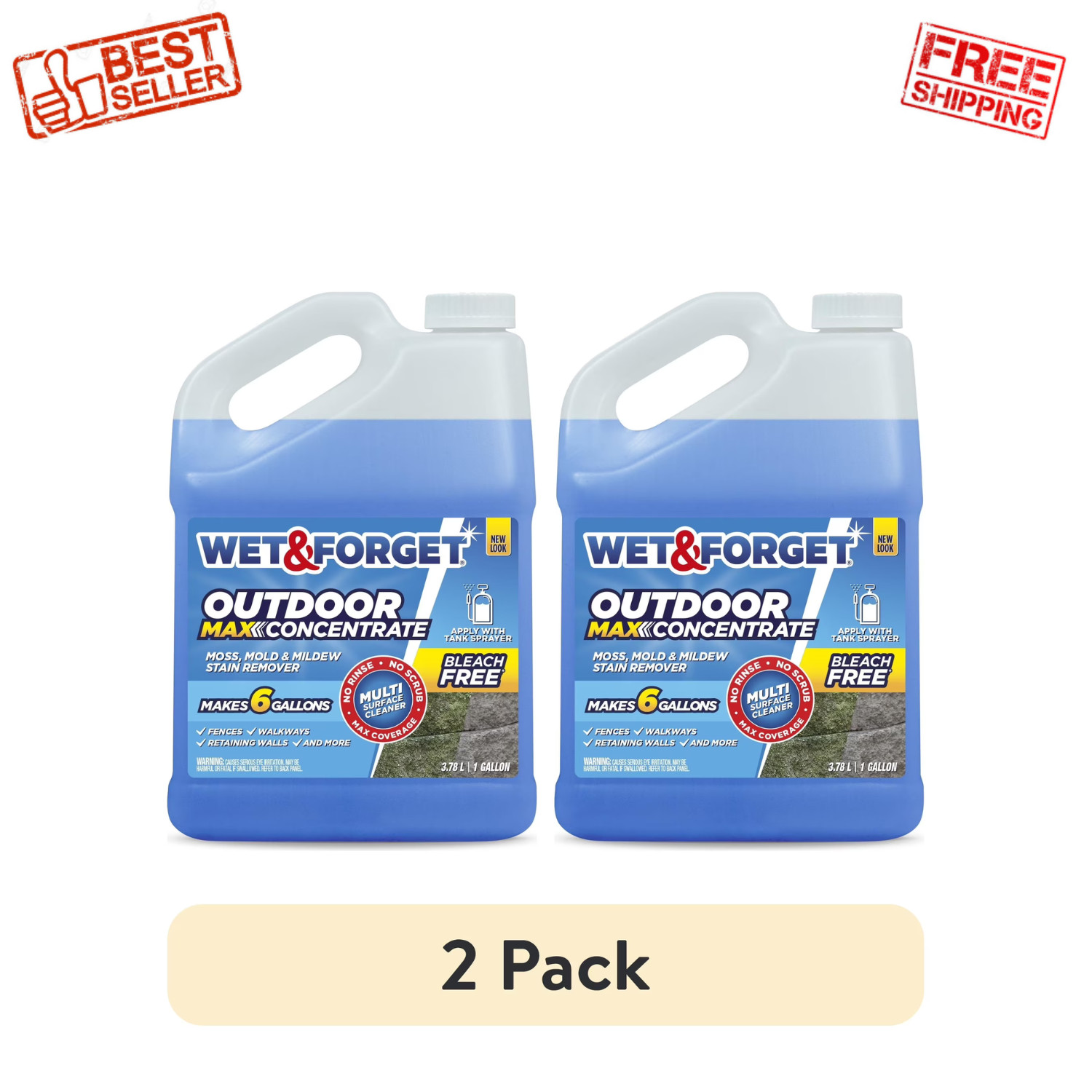 Wet & Forget Outdoor Cleaner Concentrate 1 Gal Moss Mold Remover, 2 Pack