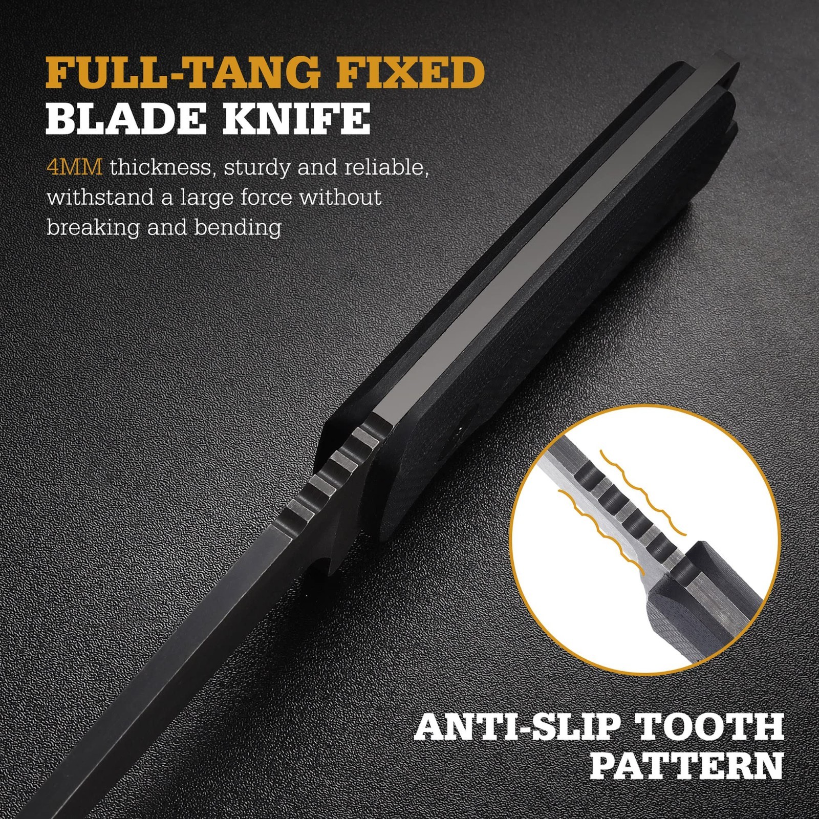 Fixed Blade Knife 8.5″ D2 Steel Full Tang, Ergonomic G10 Handle, Nylon Sheath, O