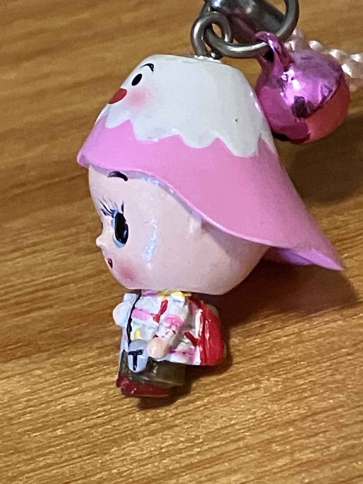 Vintage QP Brand Kewpie Mt Fuji Pink Hat Mascot Bobblehead Strap Charm US SELLER