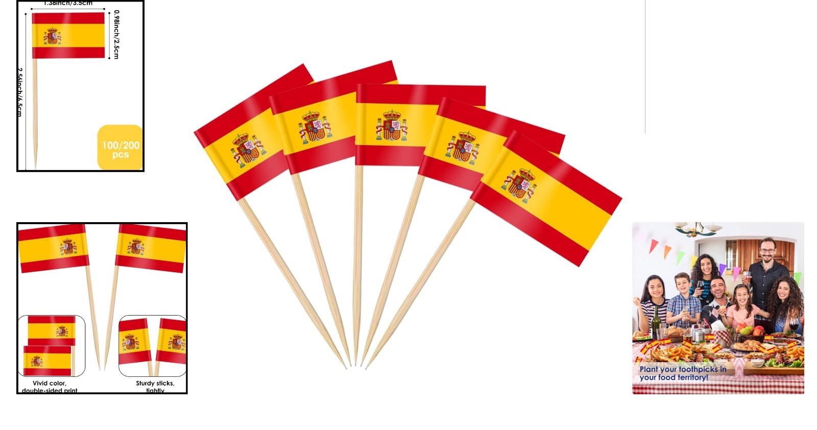 Durable Double-Sided Spain Flag Toothpicks – 100 Piece Set for All Occasions