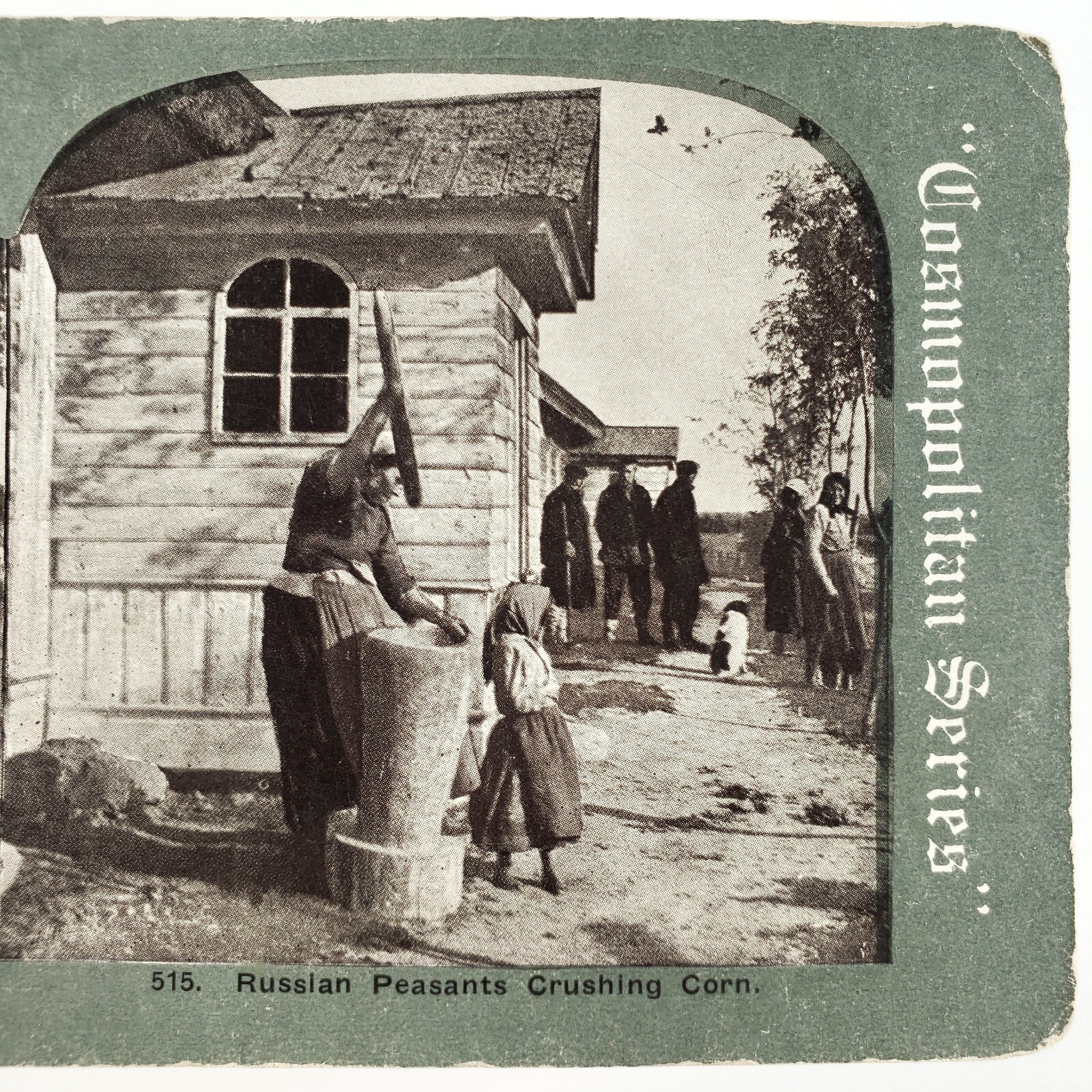 Russian Peasants Crushing Corn Stereoview c1915 Sears Woman Child Russia H1300