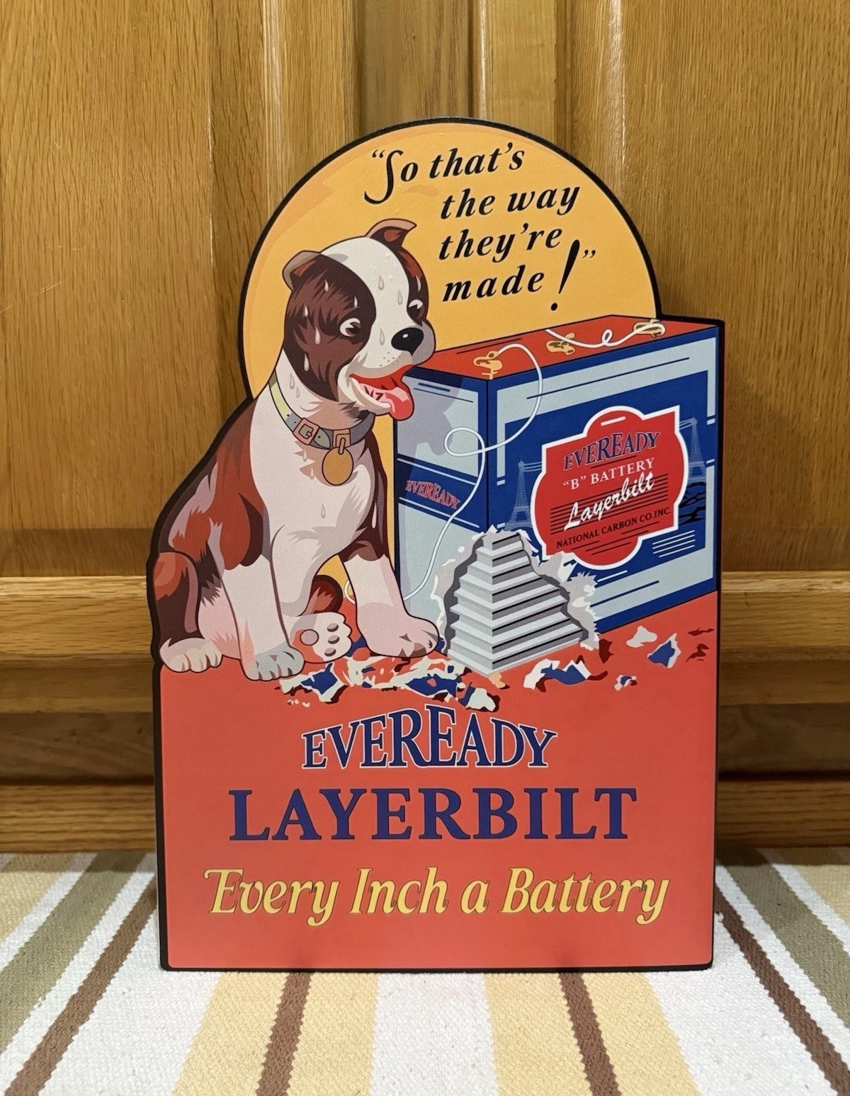 Eveready Battery Flange Sign Layerbilt Dog 2 Sided Vintage Style Wall Decor