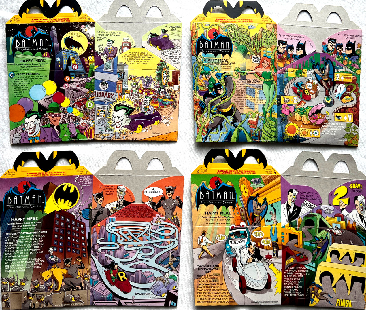 Complete Set of 4 , 1993 McDonald’s/Batman Happy Meal Boxes – BRAND NEW, MINT!!