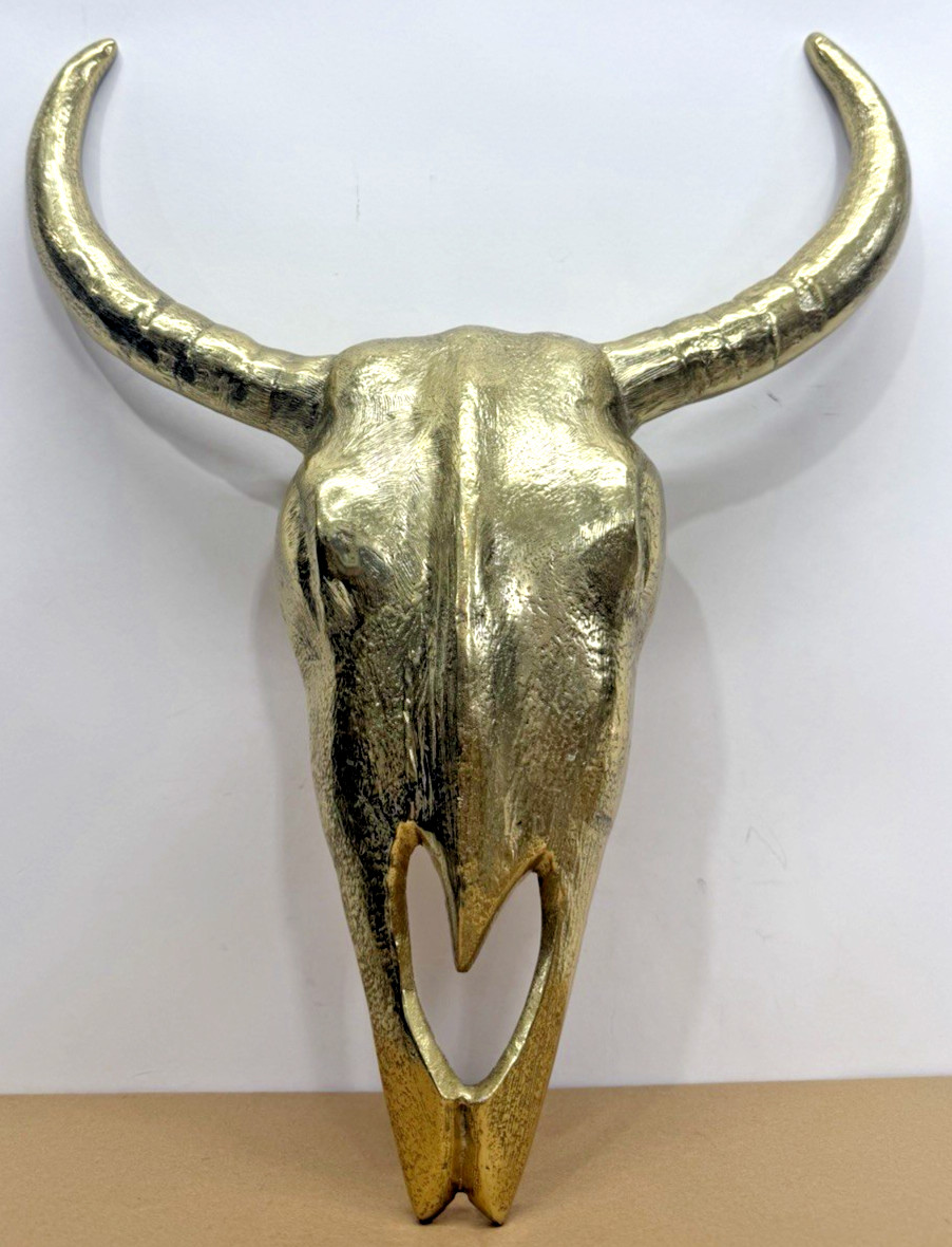 LARGE VTG SOUTHWEST CAST BRASS STEER SCULL COW/BULL 19″, Aluminum – Bronze Look