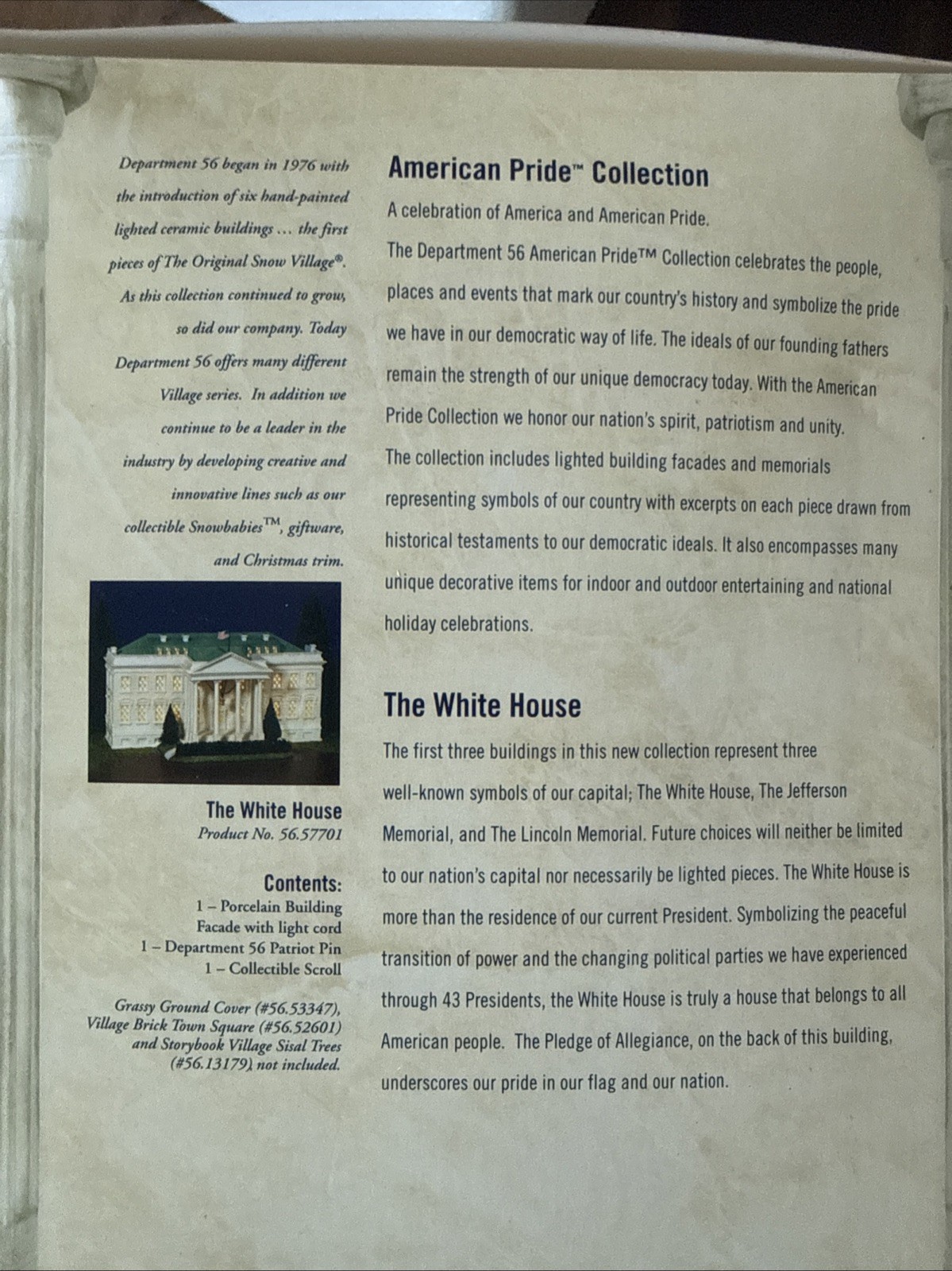 RARE Dept 56 The White House American Pride Collection 2001 Pin, Flag, NEW