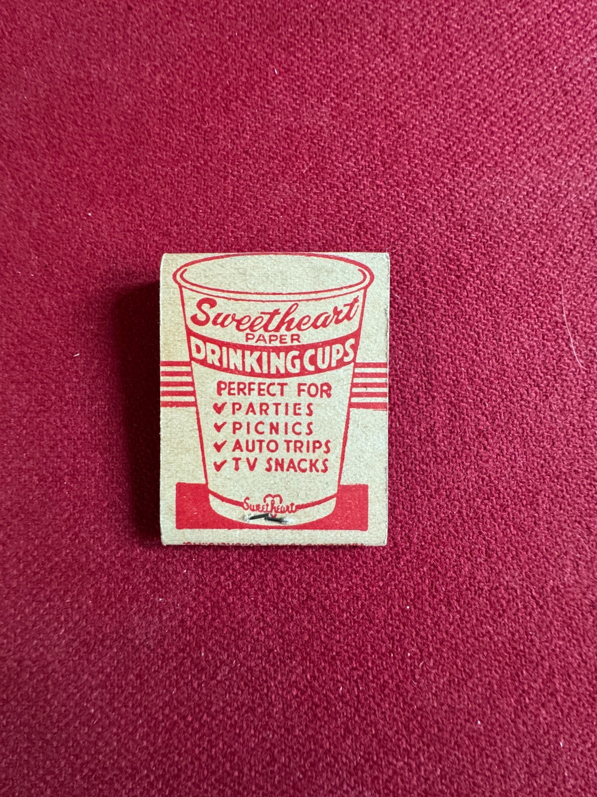 1940’s, Sweetheart Drinking Cup Brand, „Un-Used“ Matchbook (Scarce / Vintage)