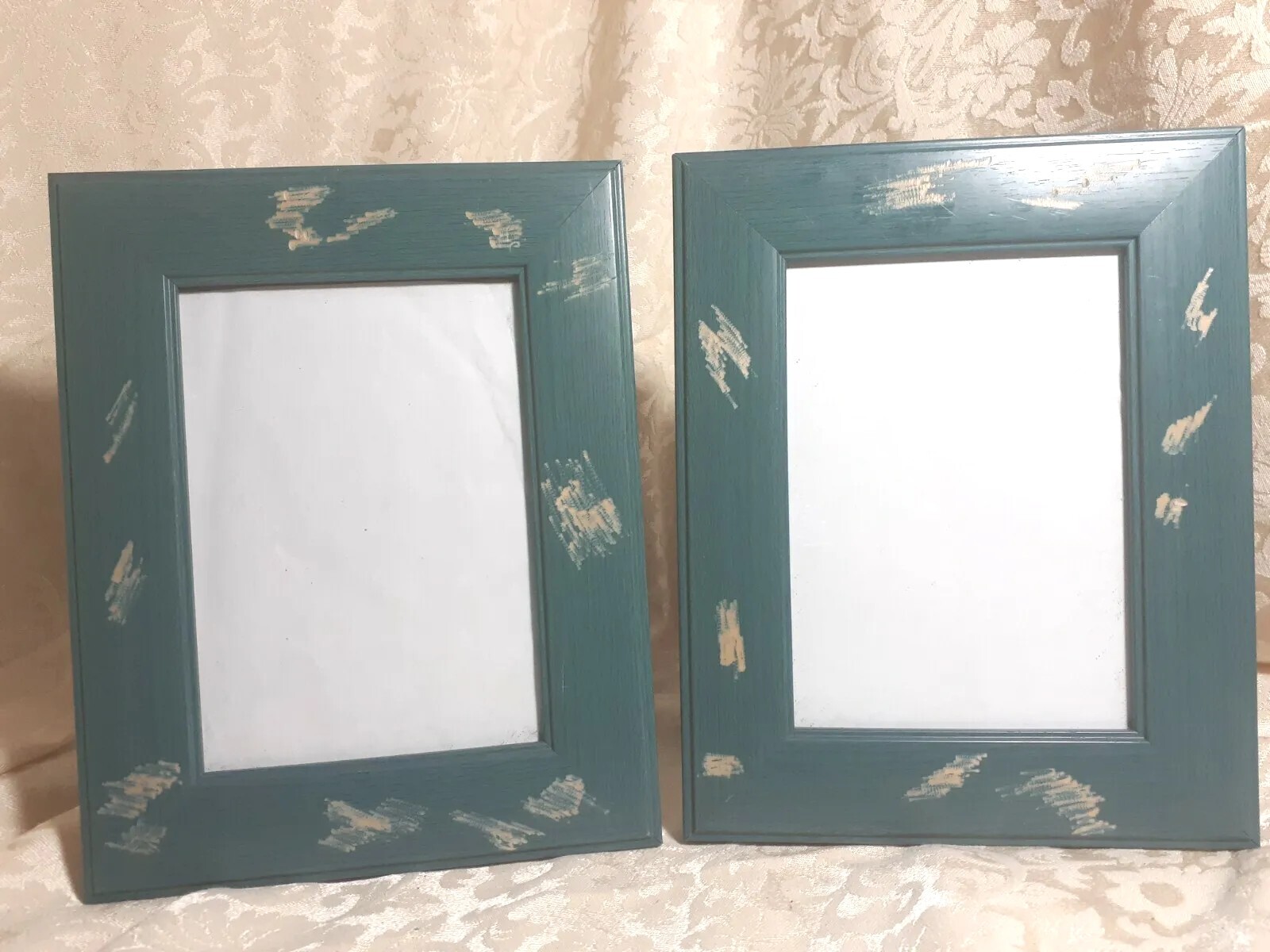 PAIR (2) Blue/Teal Wood Distressed Frame 9.5″x7.5″~5X7 PHOTO ~Beach/Shabby Chic