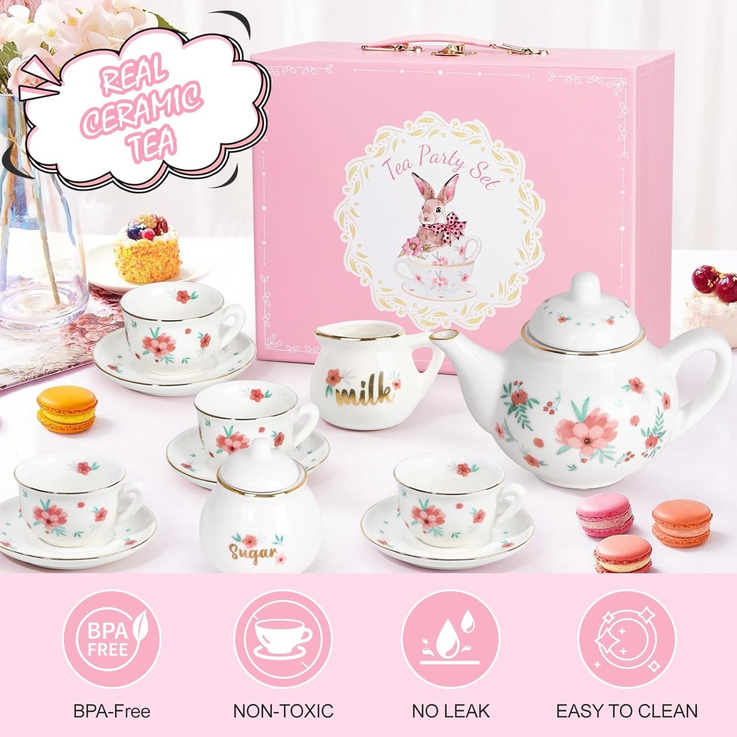 Porcelain Tea Set for Girls, Tea Party Set for Little Girls, Kids Tea Set Kitche