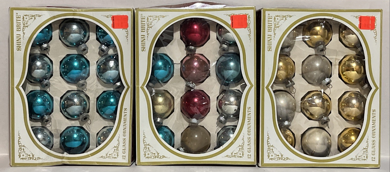 VTG SHINY BRITE 2″ Mercury Glass Ornaments Max Eckhardt Assorted Colors 35 BOXED