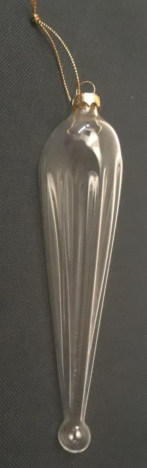 2 Hand Blown Clear Translucent Glass Teardrop Icicle Christmas Ornaments 5.75 in