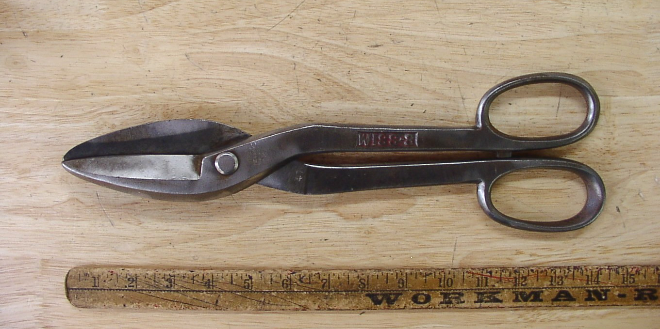 Vntg J. Wiss & Sons-8 Tin Snips,13-13/16″,Inlaid Crucible Steel,Tin Knocker,GOOD