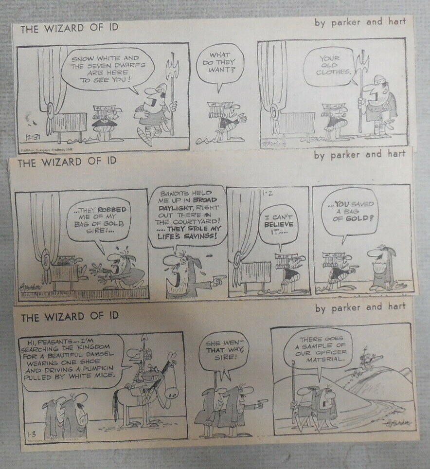 (126) The Wizard of Id Dailies by Parker & Hart 1-5,1967 Size: Most 3 x 9 inches