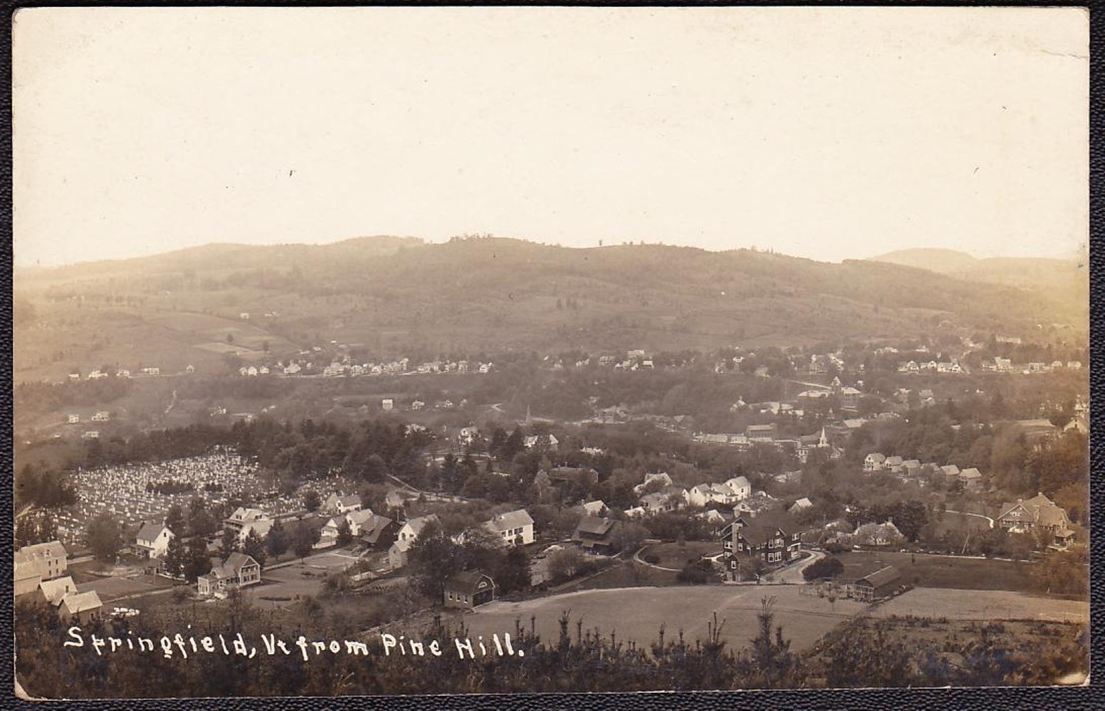 Springfield, Vermont Pre-1920 RPPC – Panoramic BEV Town View from Pine Hill