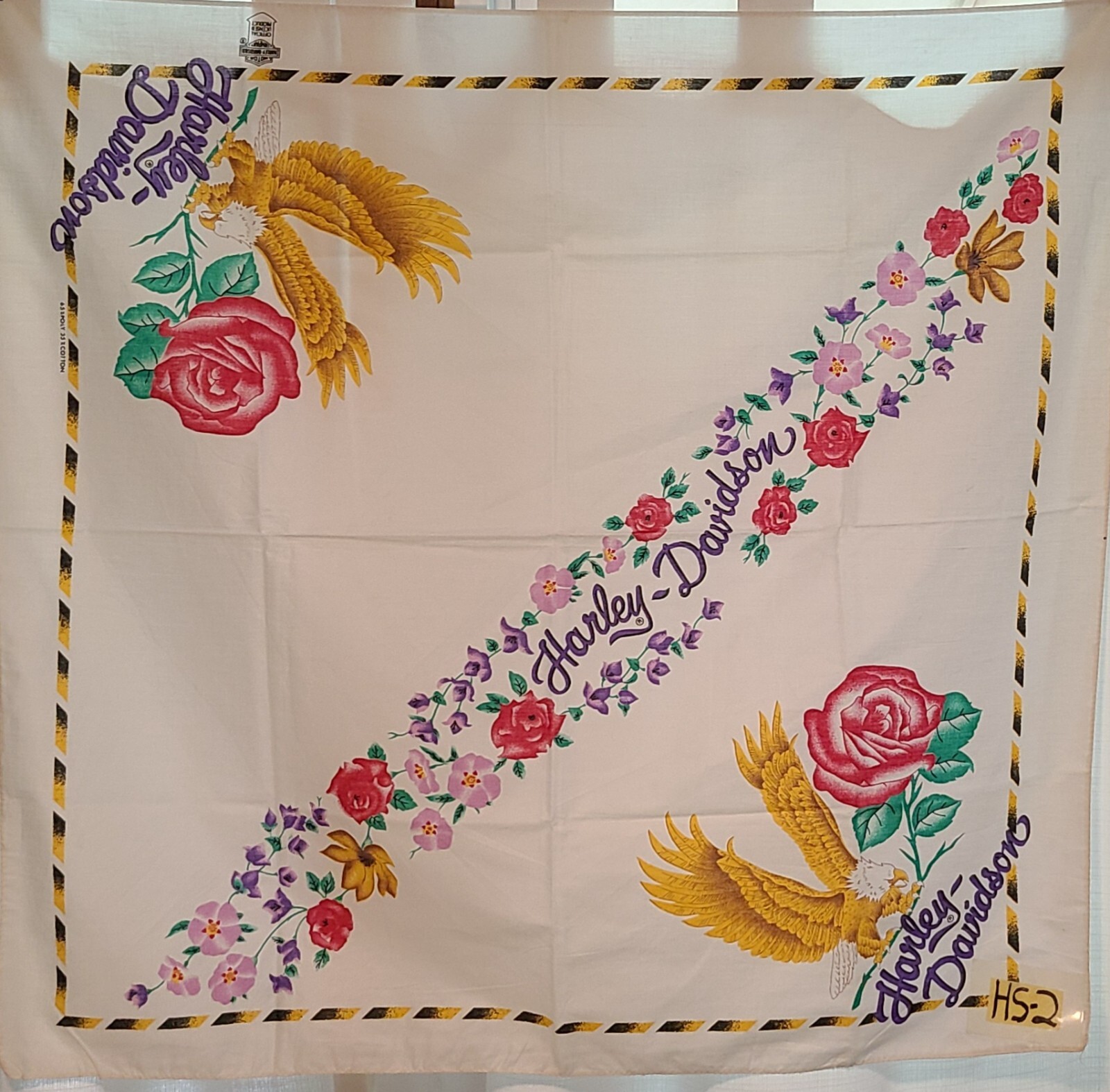 Vintage Harley Davidson Large  27 x 27 Bandana Roses and Eagles White