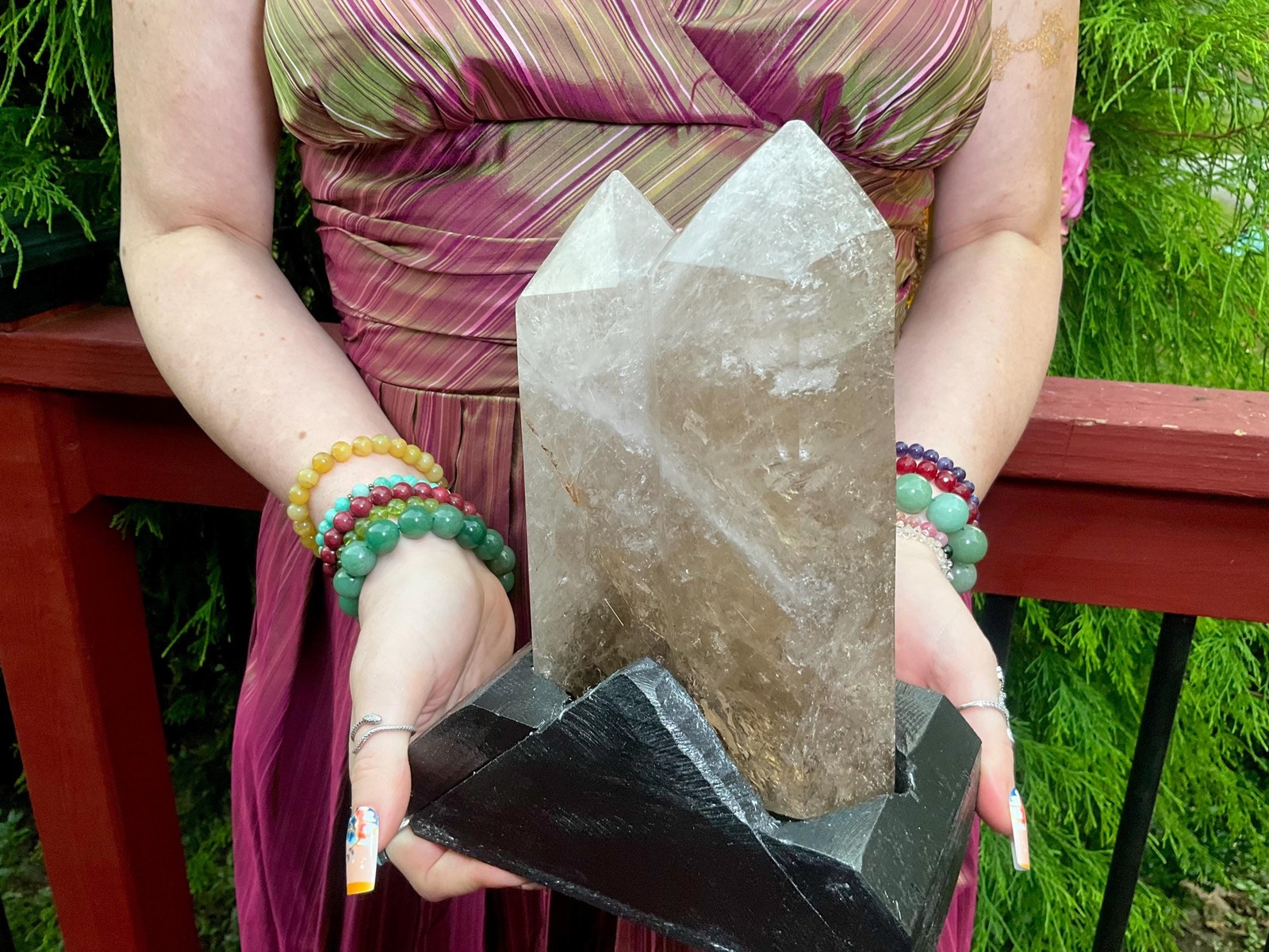 Clear Smokey Quartz Twin Flame Double Point Large 4 lb. 13 oz. Generator ~ 10″