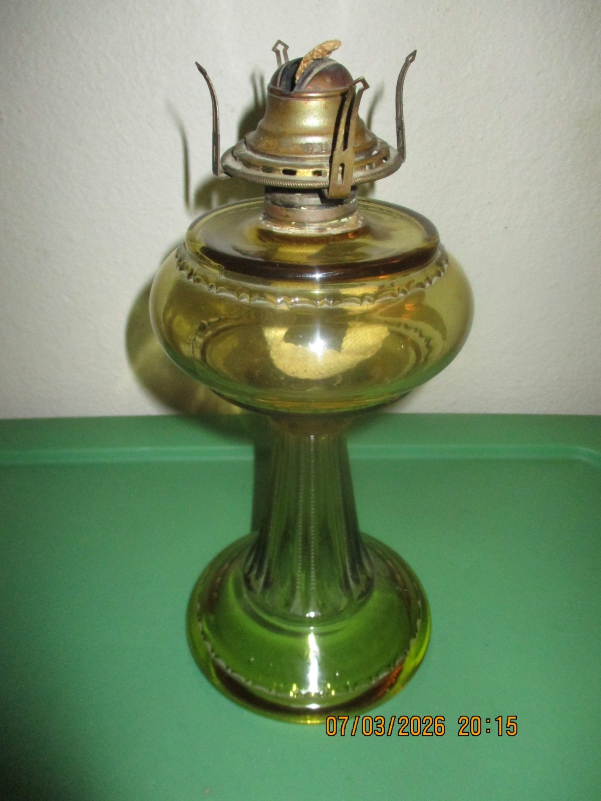 Vintage Amber Glass Kerosene Lamp Queen Anne (11 inches)