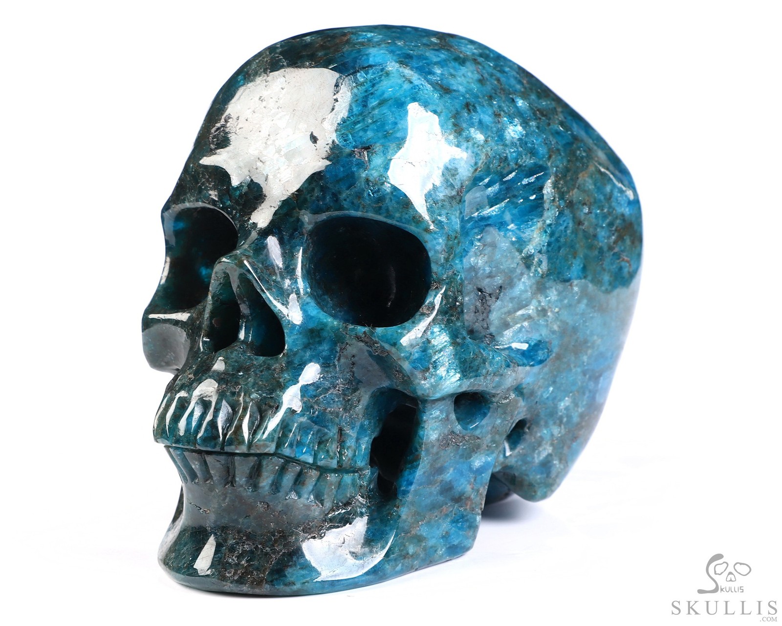 4.5″ Blue Apatite Hand Carved Crystal Skull, Super Realistic, Crystal Healing