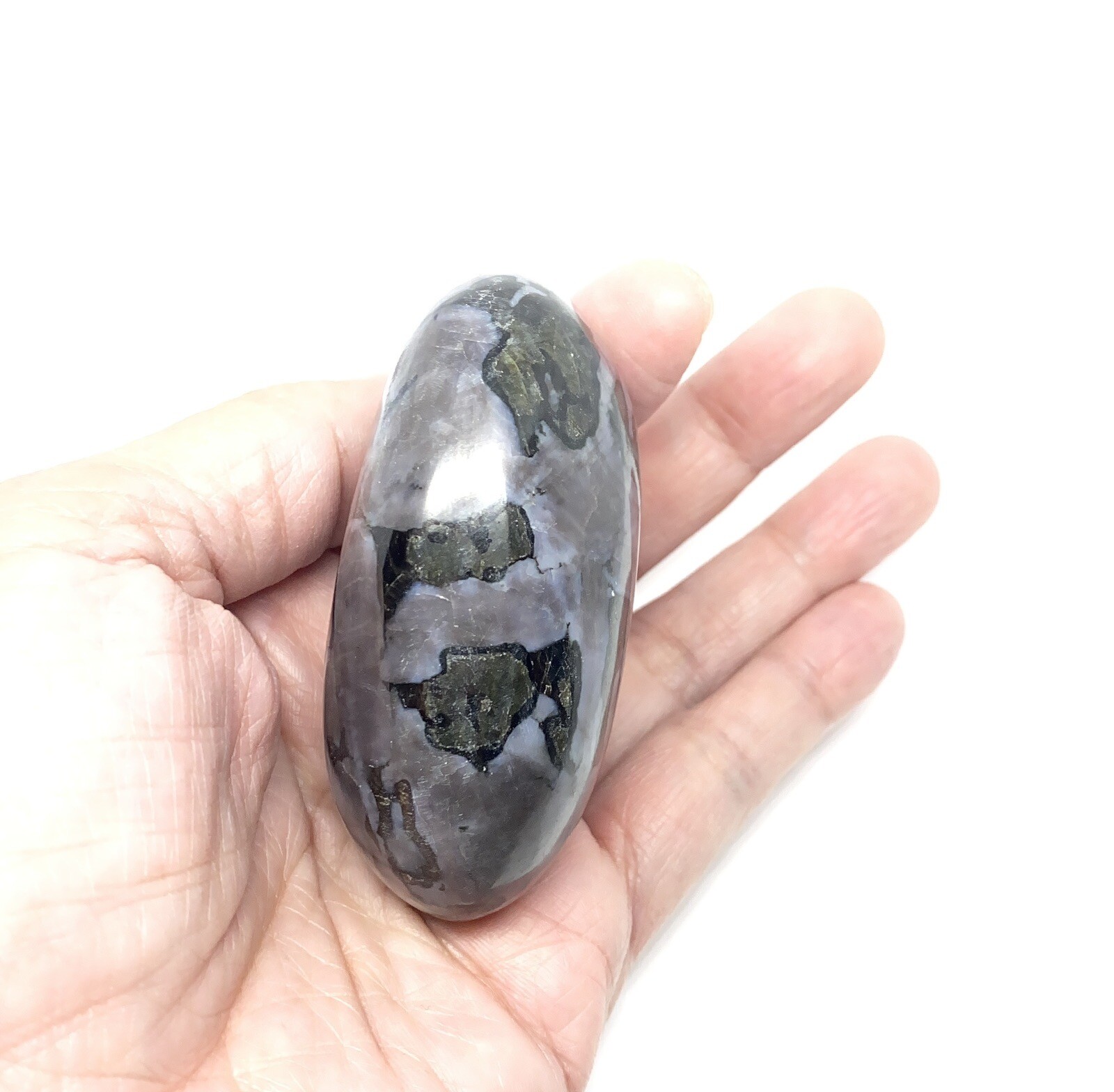 Indigo Gabbro (Mystic Merlinite) Palm Stone From Madagascar 181g Reiki