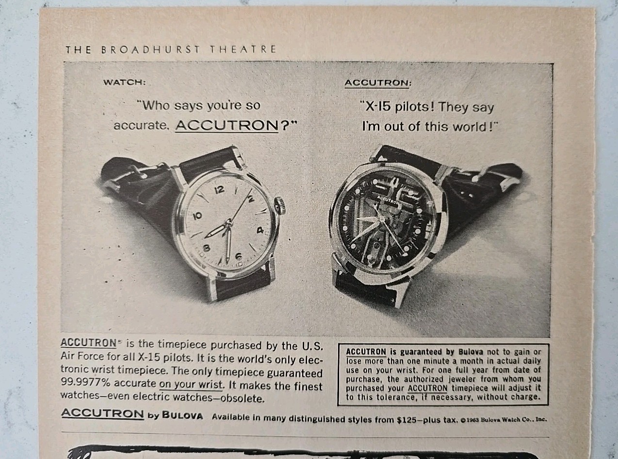 1964 Men’s Bulova Accutron watches U.S. Air Force for X-15 Pilots Vintage ad