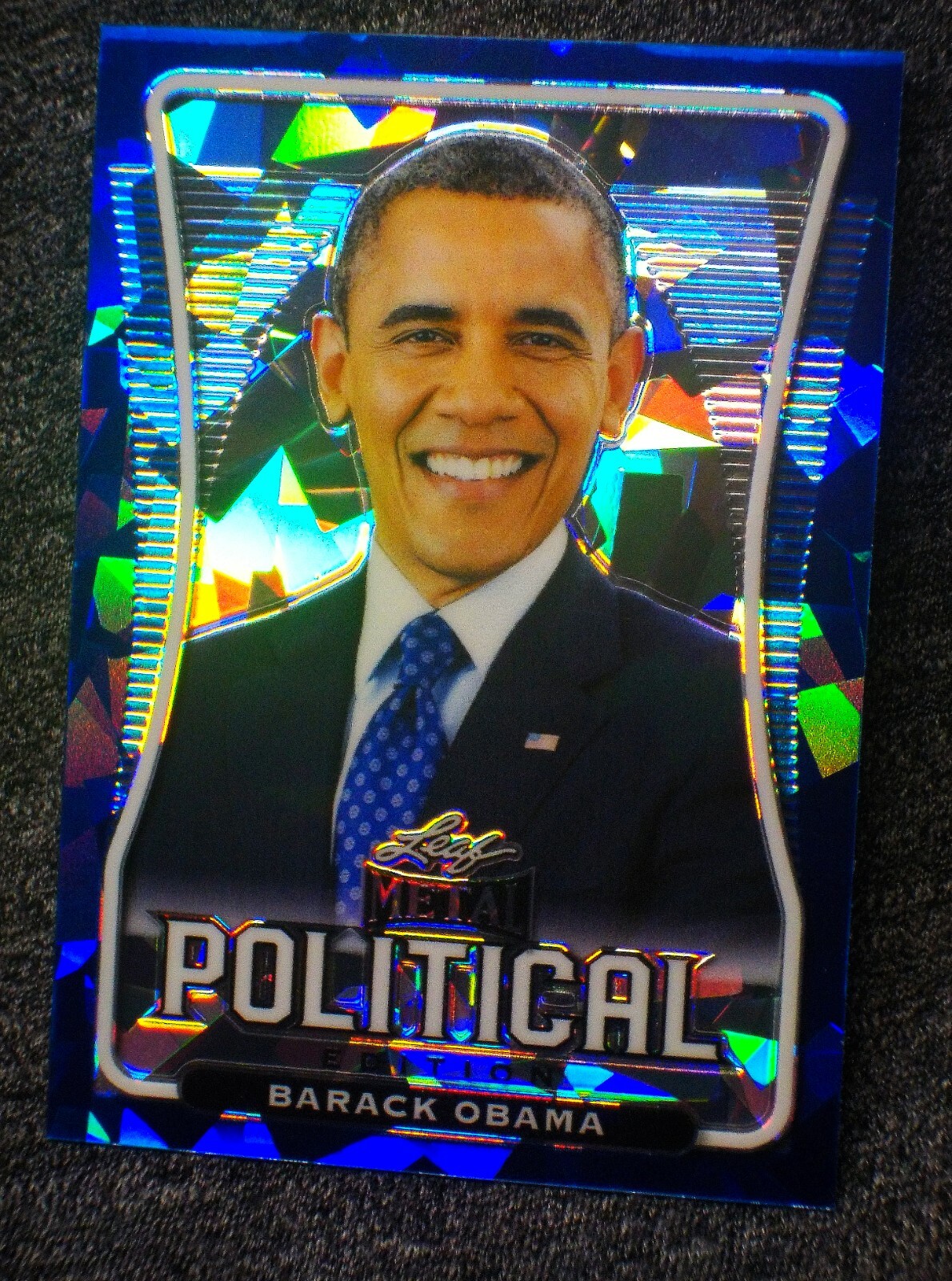 2020 Barack Obama Leaf Metal BLUE CRYSTAL ICE REFRACTOR ⌛ serial #’d / 10 !