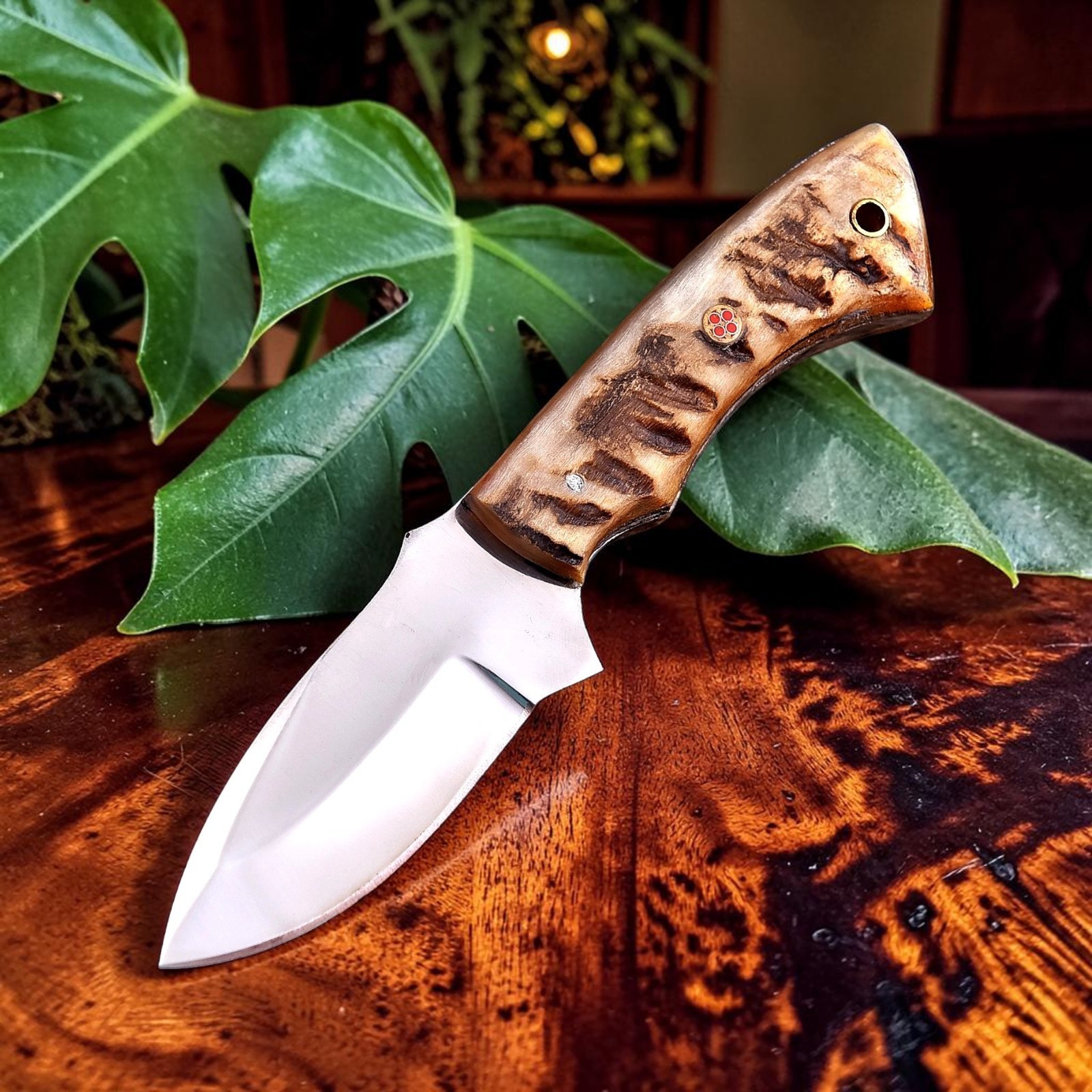 Custom Made Forge High Carbon Steel Skinning Hunting Knife Ram Horn Handle UU 52
