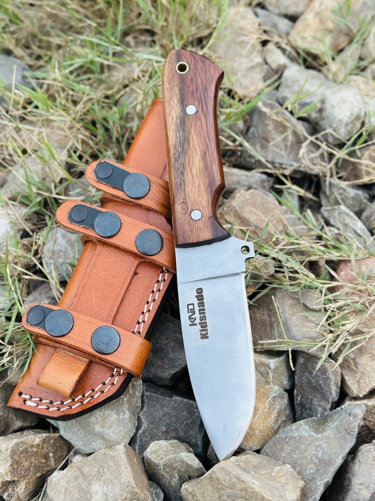 Custom Handmade High Carbon Steel Bowie Hunting Knife Rose Wood Handle W Sheath