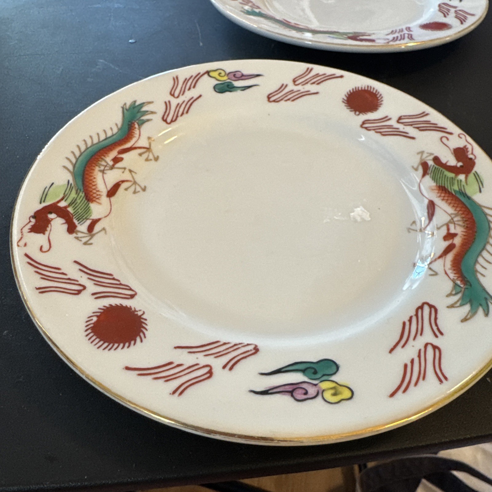 2 Vtg Chinese Restaurant Ware Dragons Decorations Small 6″ Plates Unknown Origin