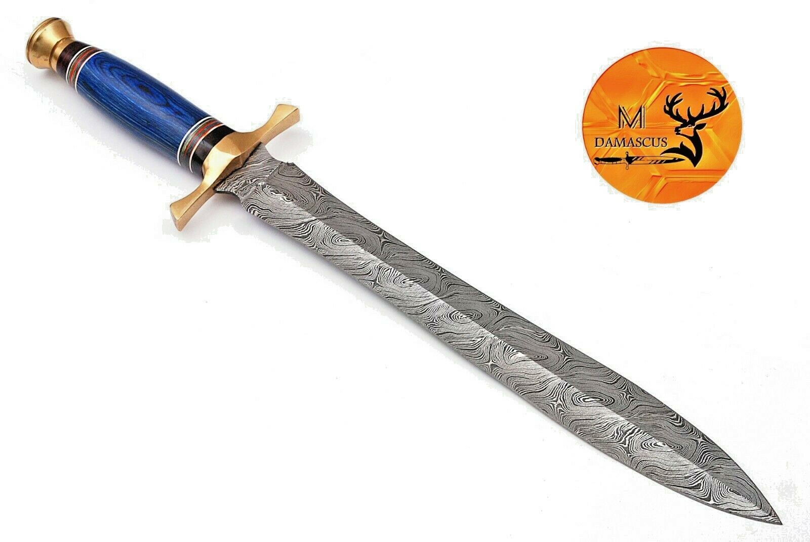 CUSTOM HANDMADE FORGED DAMASCUS STEEL SWORD WITH WOOD & BRASS HANDLE 1661
