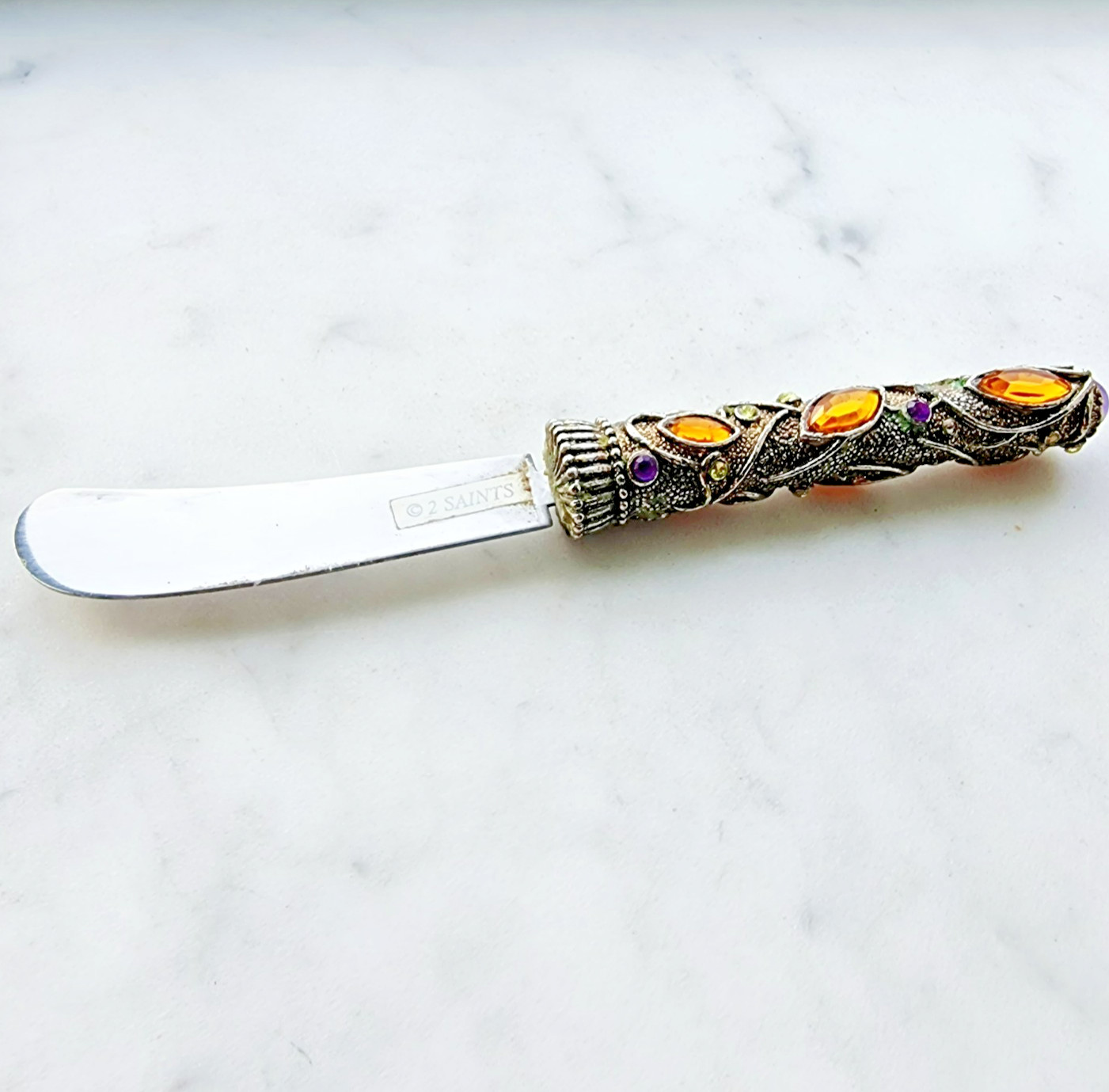 COLLECTIBLE 2 SAINTS SPREADER METAL JEWEL DECORATED HANDLE