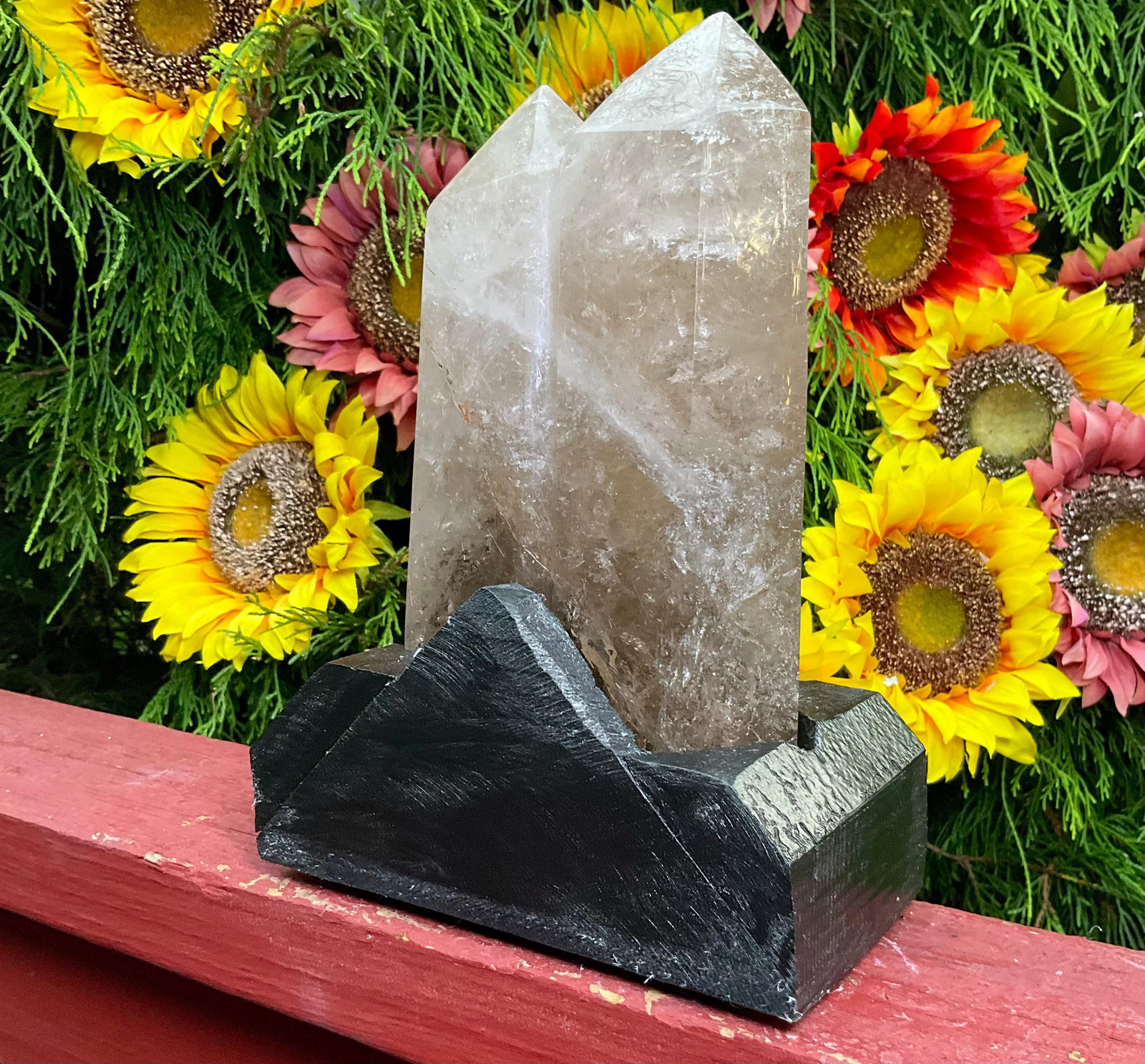 Clear Smokey Quartz Twin Flame Double Point Large 4 lb. 13 oz. Generator ~ 10″