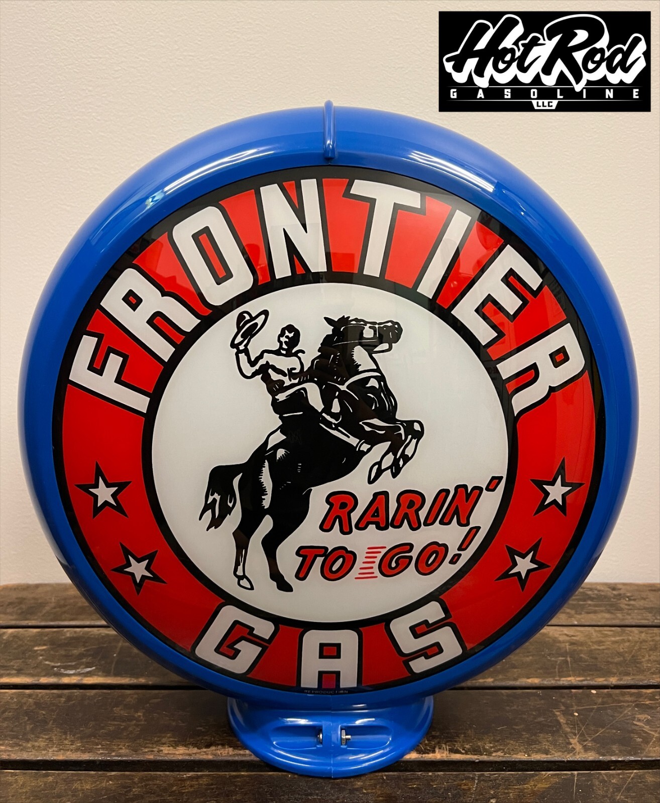FRONTIER GAS Reproduction 13.5″ Gas Pump Globe – (Blue Body)