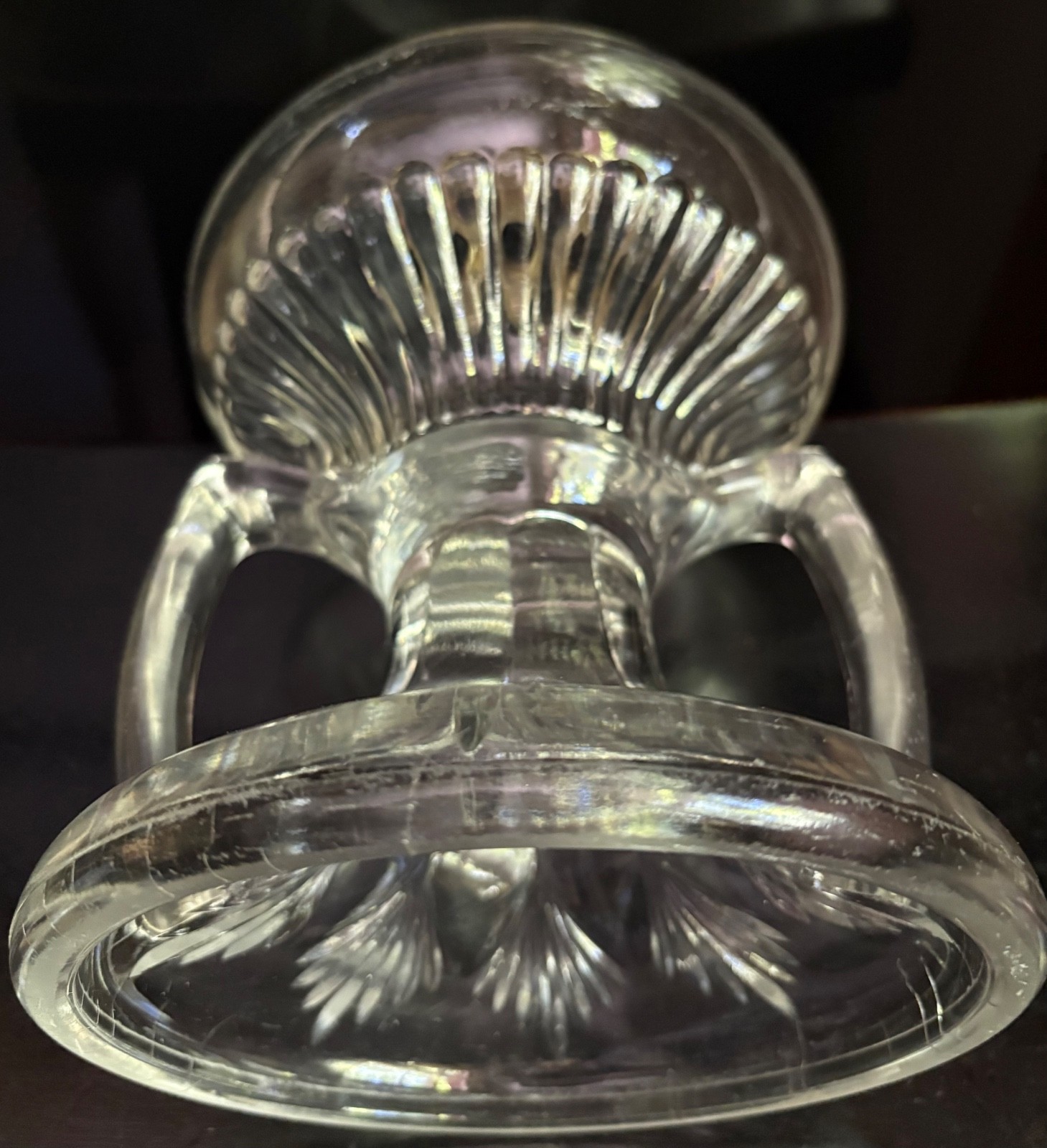 Antique EAPG Double-Handed Clear Glass Kerosene Oil Lamp – Circa 1890’s